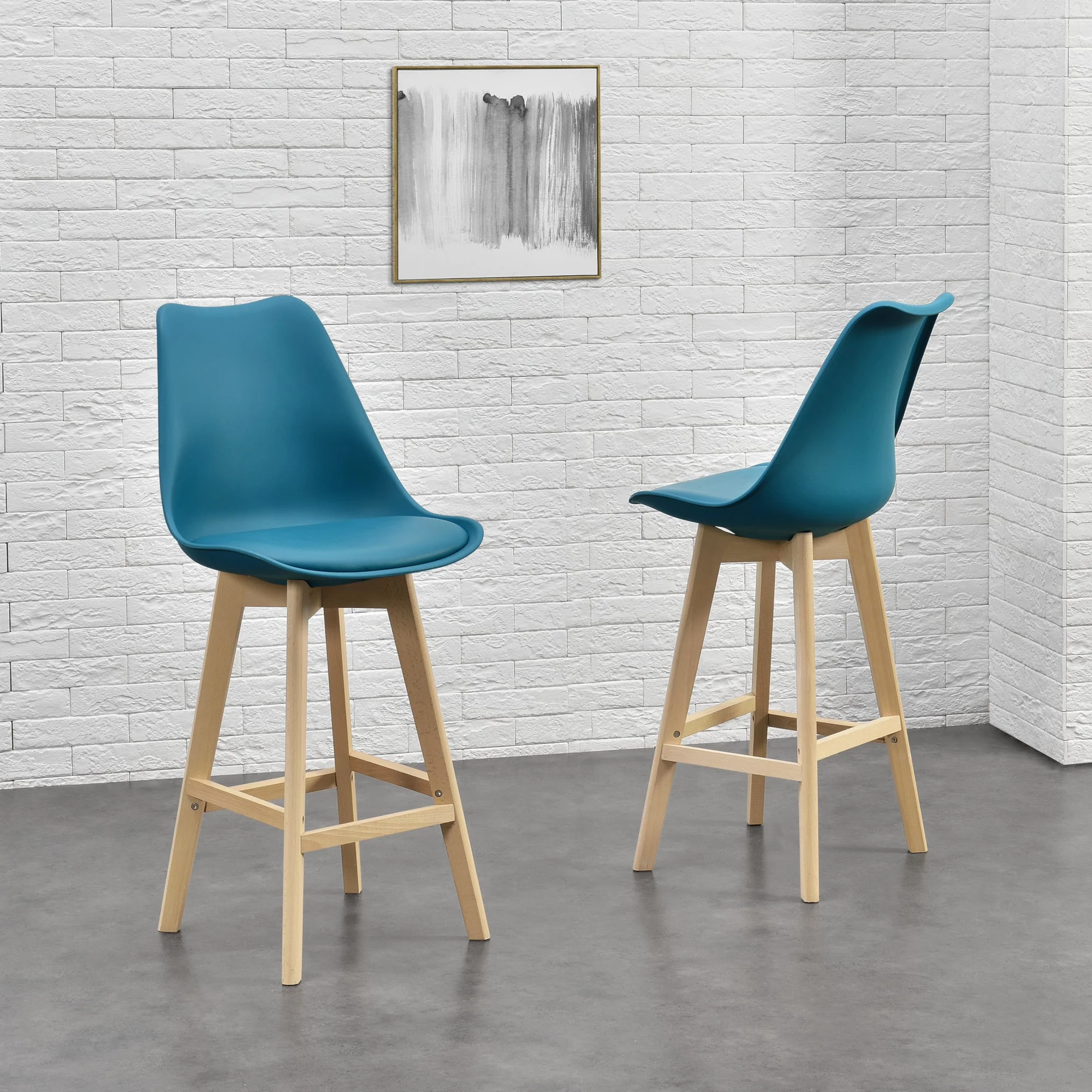 Design barkruk set van 2 kunstleer en beuken poten - 8 varianten - Image 10