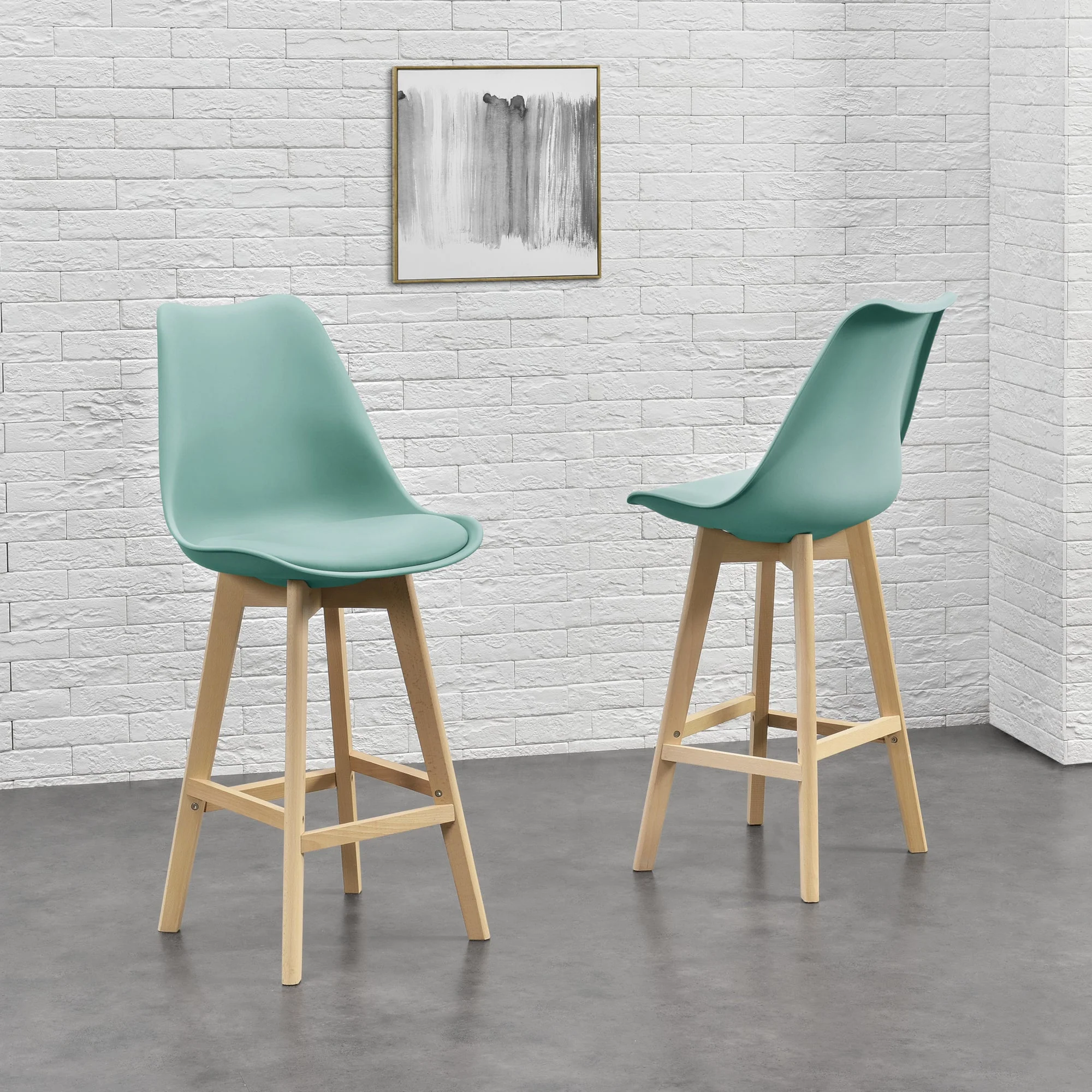 Design barkruk set van 2 kunstleer en beuken poten - 8 varianten - Image 11