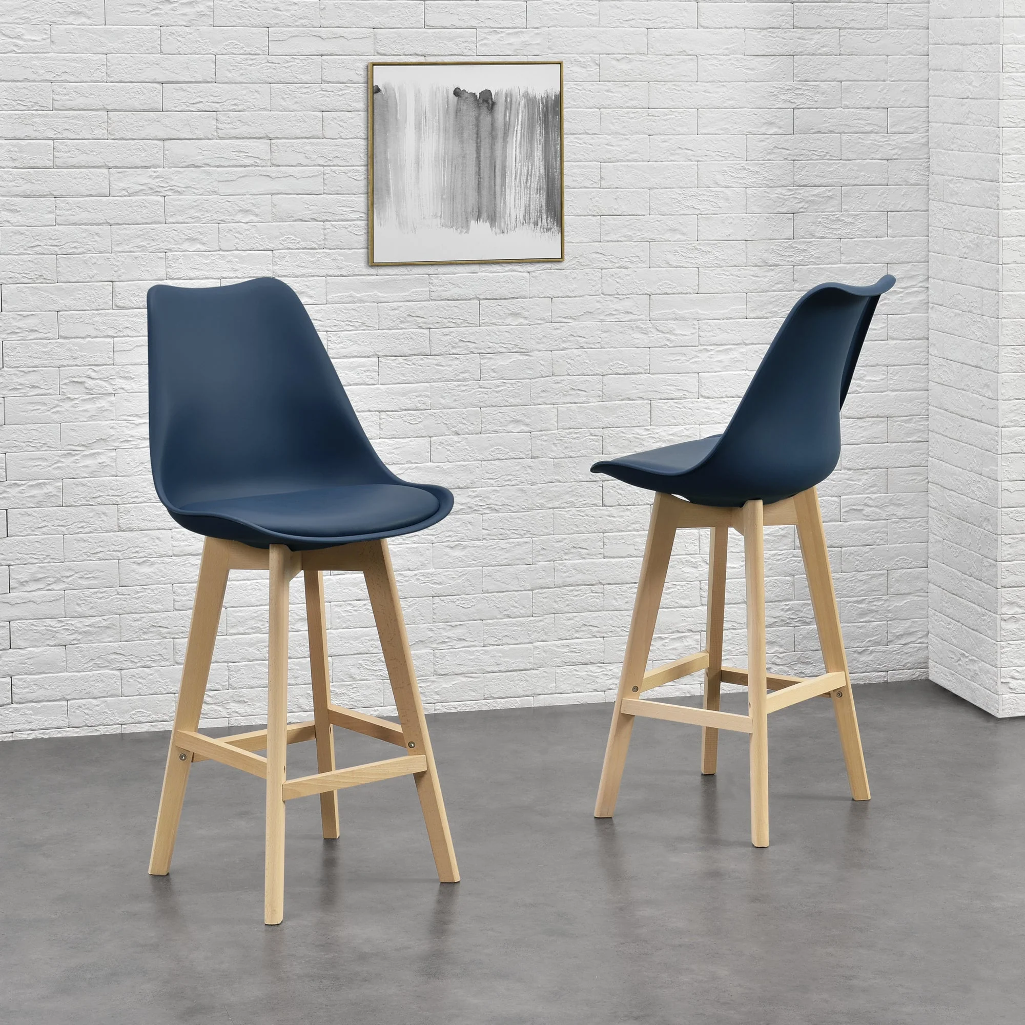 Design barkruk set van 2 kunstleer en beuken poten - 8 varianten - Image 13