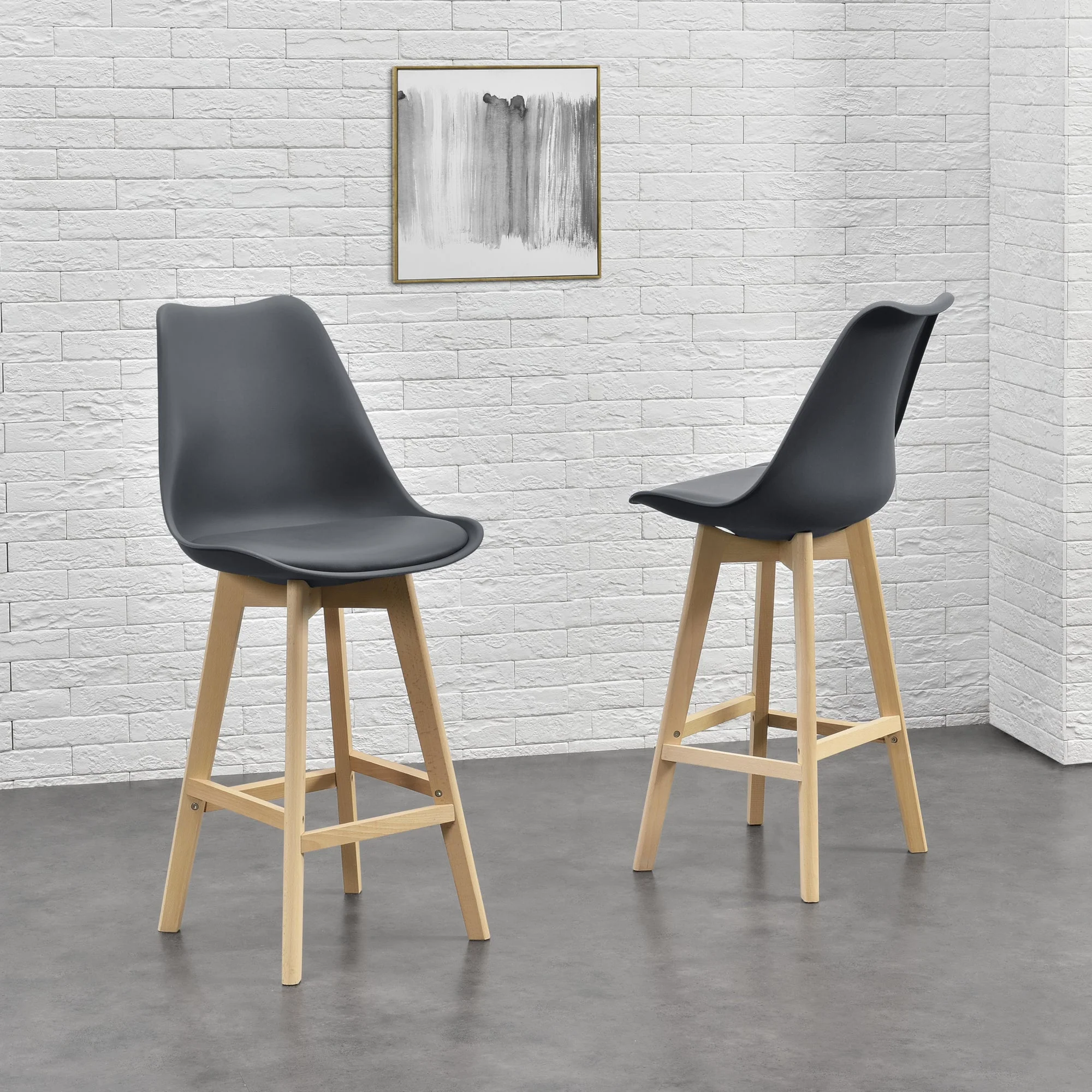 Design barkruk set van 2 kunstleer en beuken poten - 8 varianten - Image 14