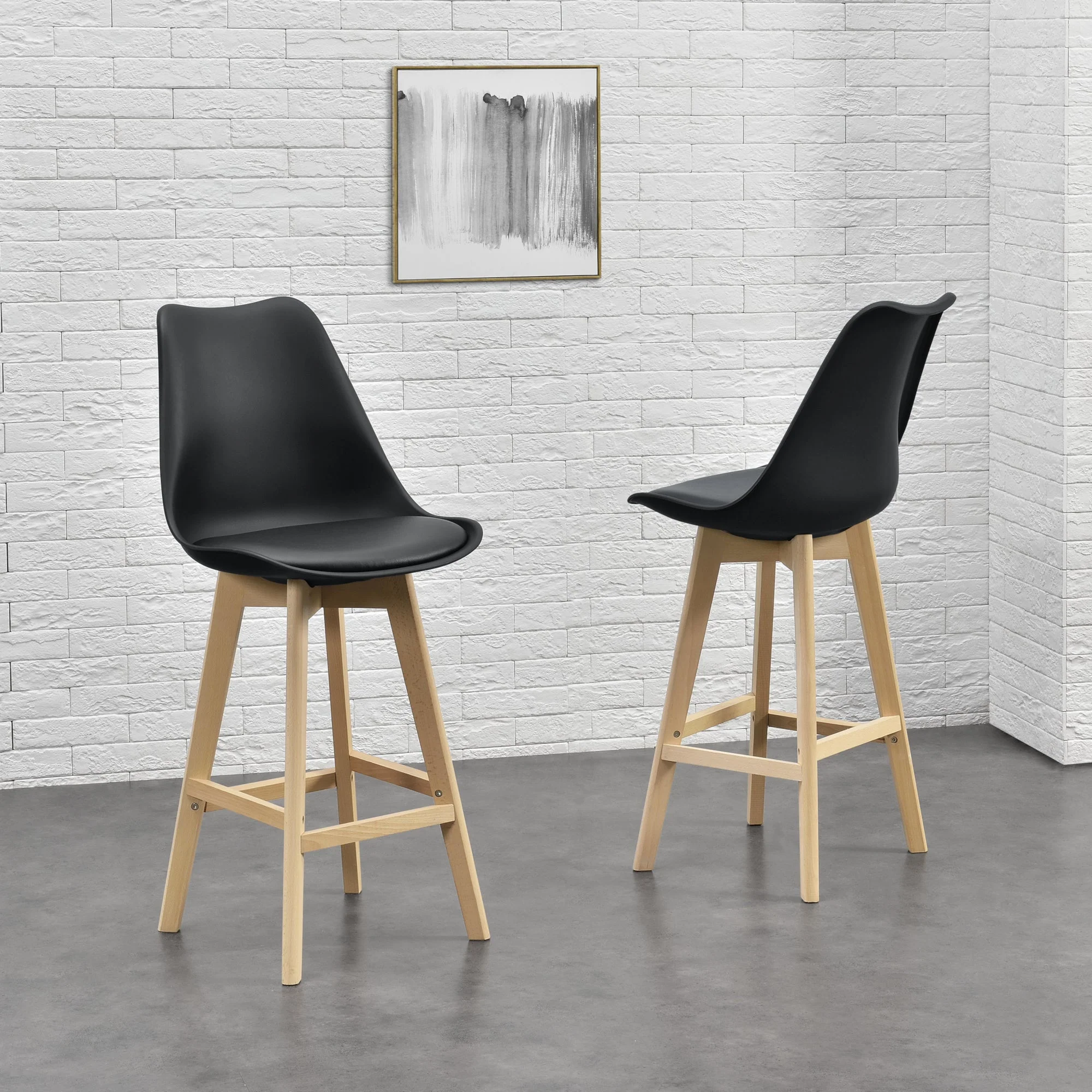 Design barkruk set van 2 kunstleer en beuken poten - 8 varianten - Image 17