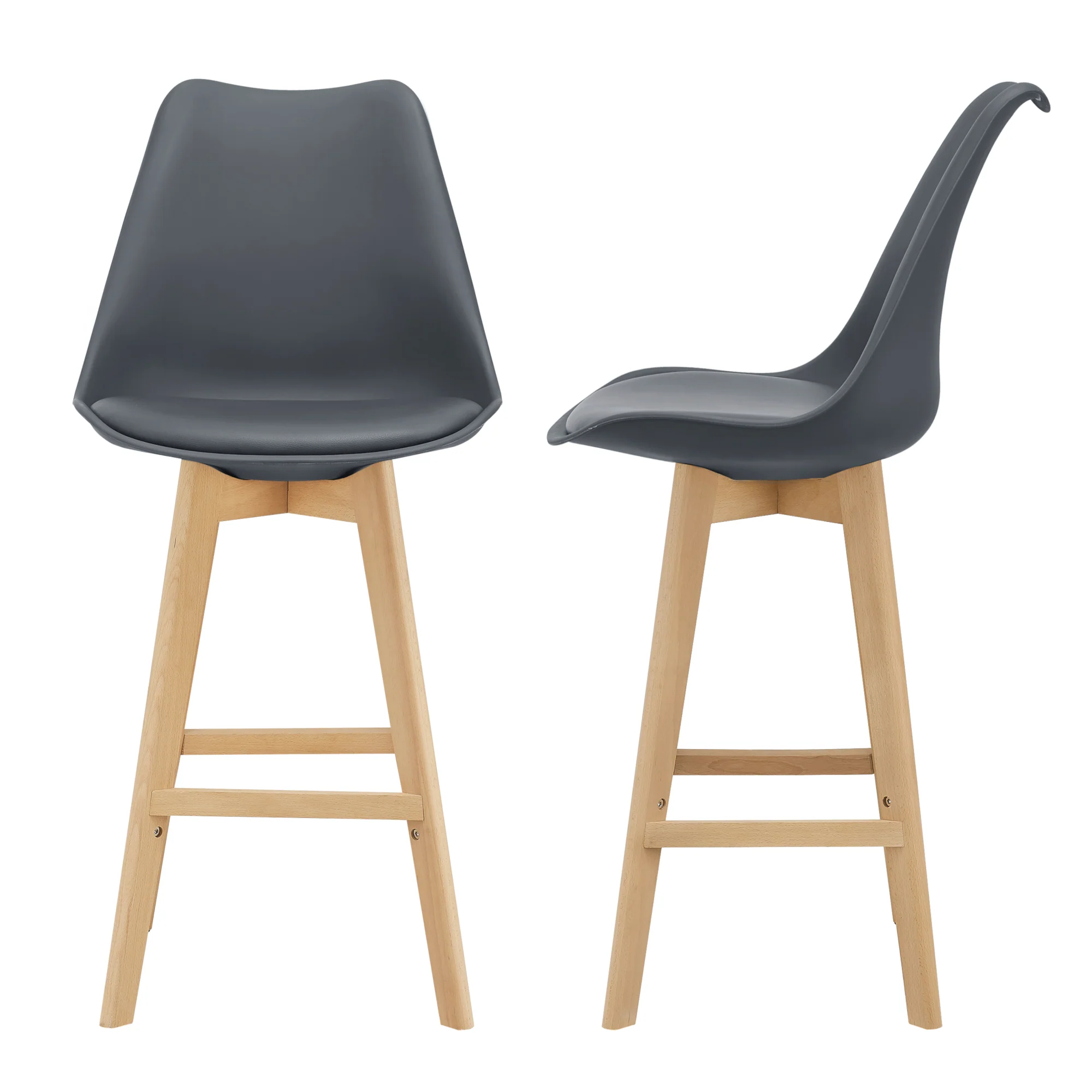 Design barkruk set van 2 kunstleer en beuken poten - 8 varianten - Image 6