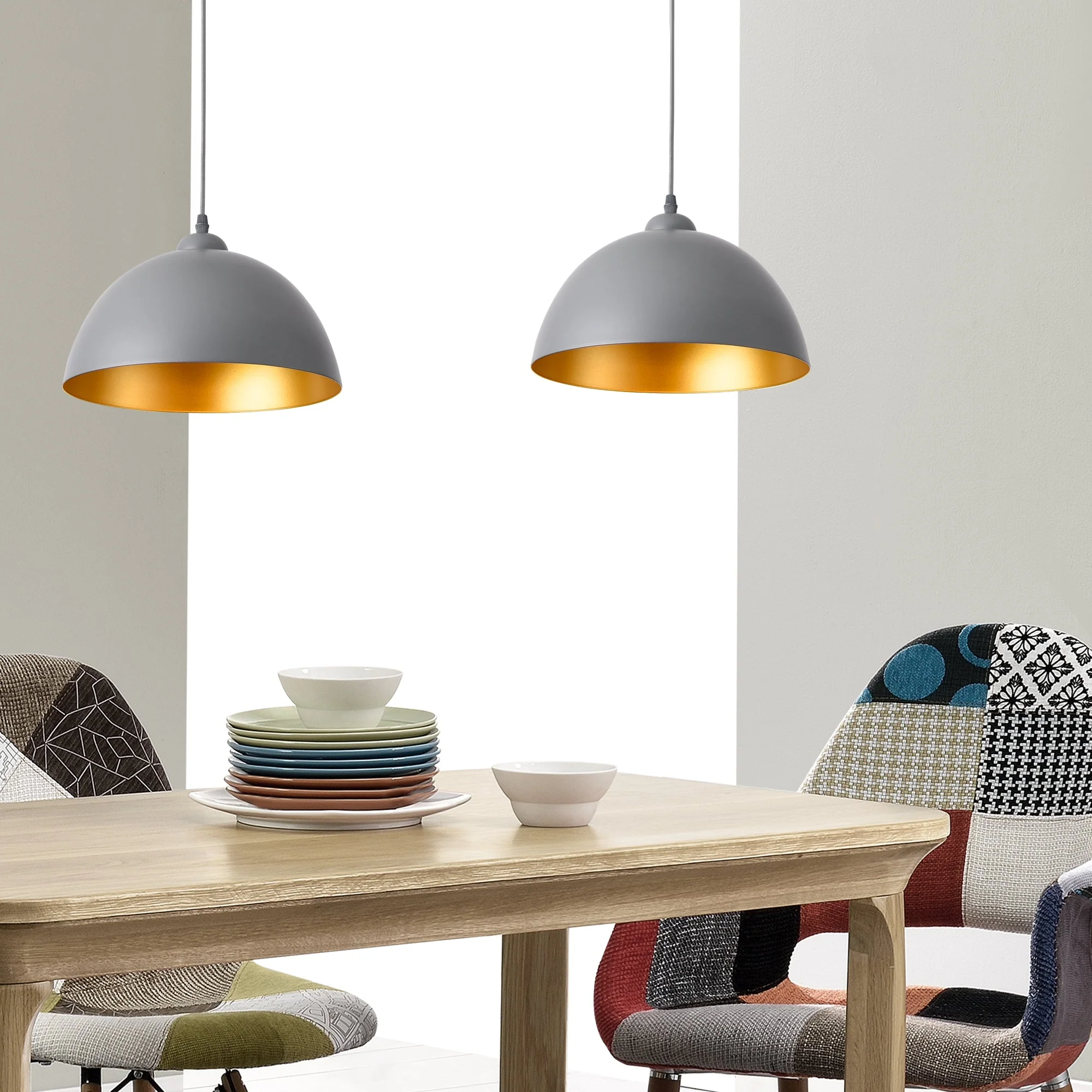 Hanglamp 18xØ30 cm 2xE27 Toulon set van 2 grijs en goud - Image 2