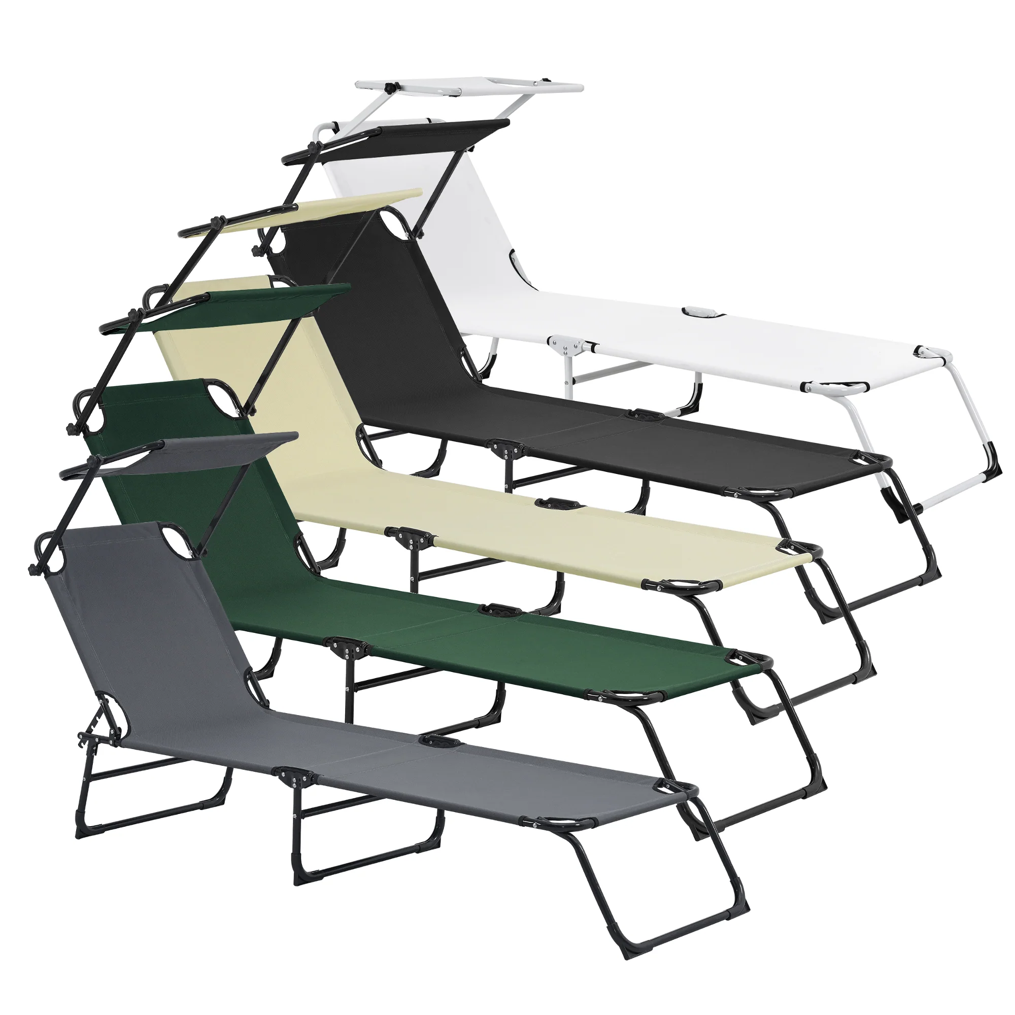 Ligbed ligstoel 187x53x27 cm met luifel set van 2 - 5 varianten