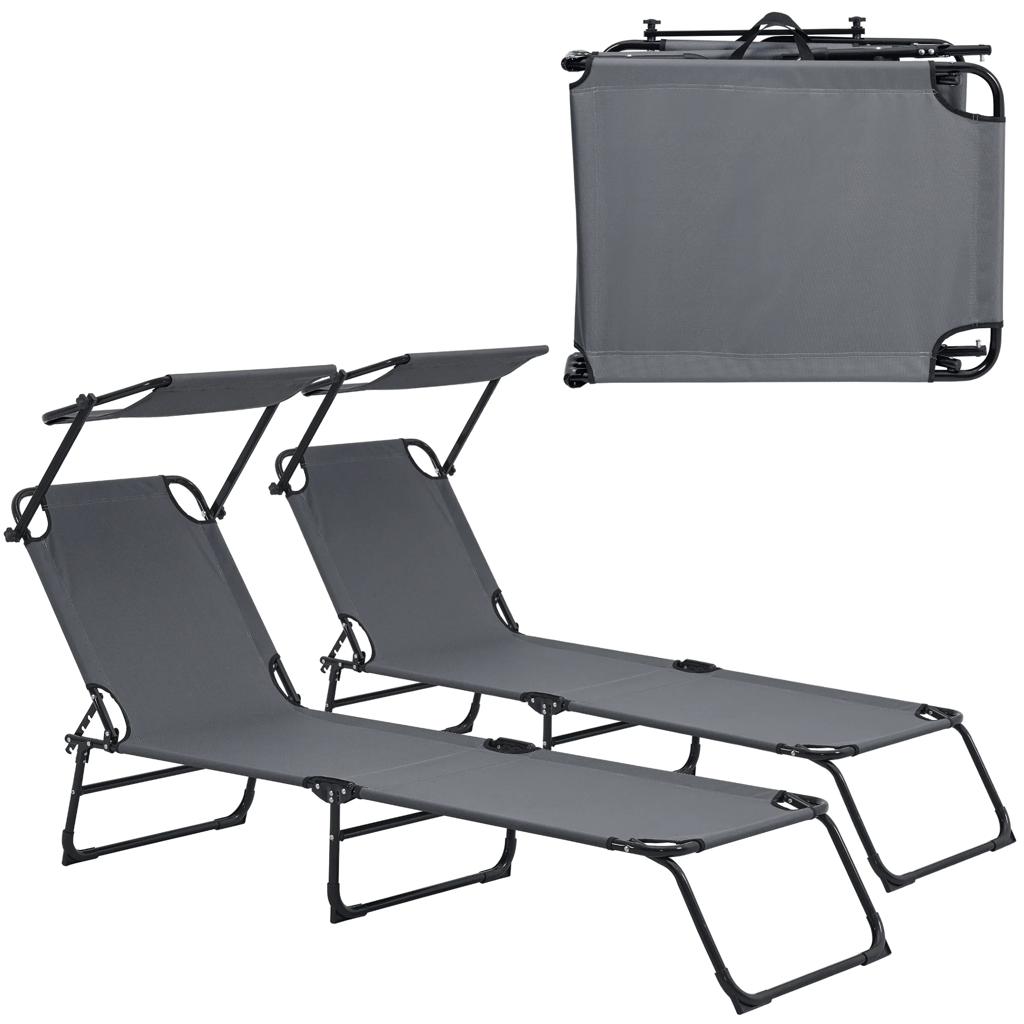 Ligbed ligstoel 187x53x27 cm met luifel set van 2 - 5 varianten - Image 5