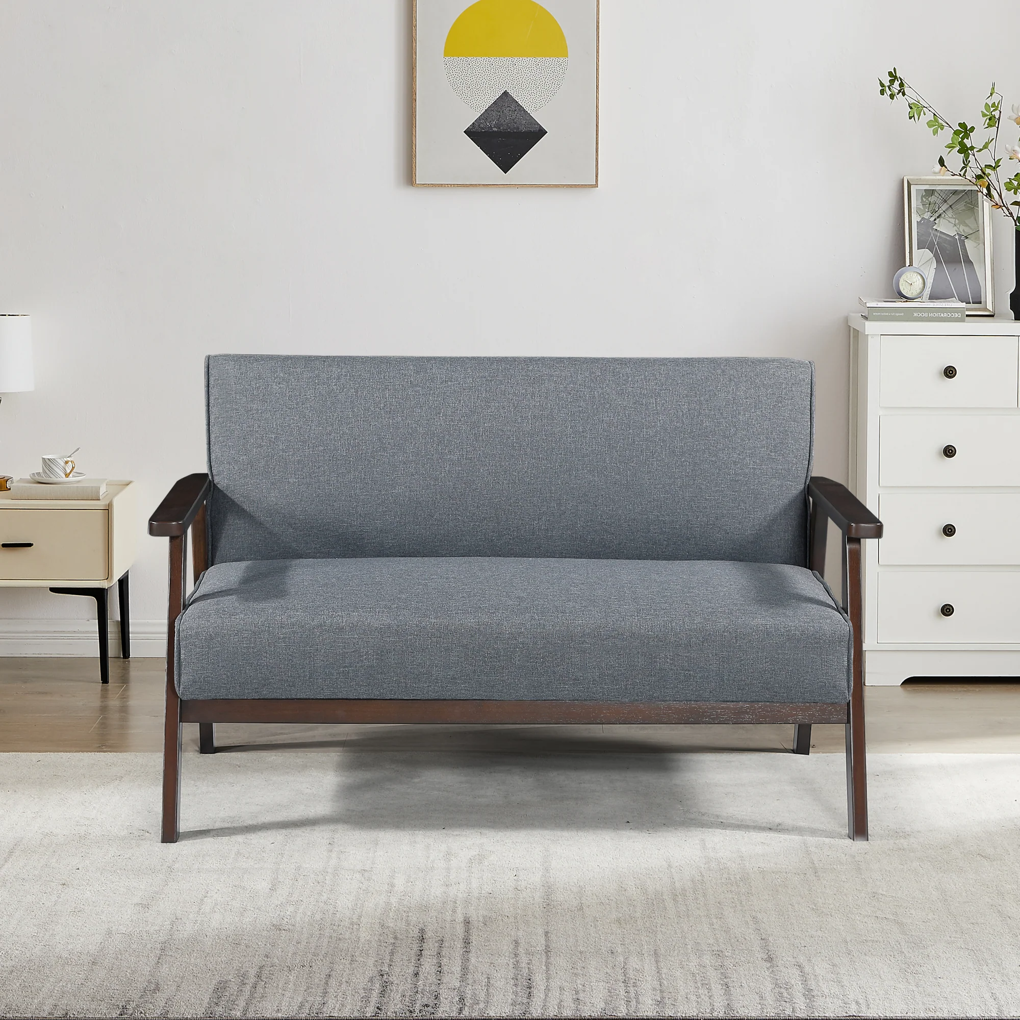 2-zitsbank Kinda 121x69x75 cm houtkleurig en grijs [en.casa]