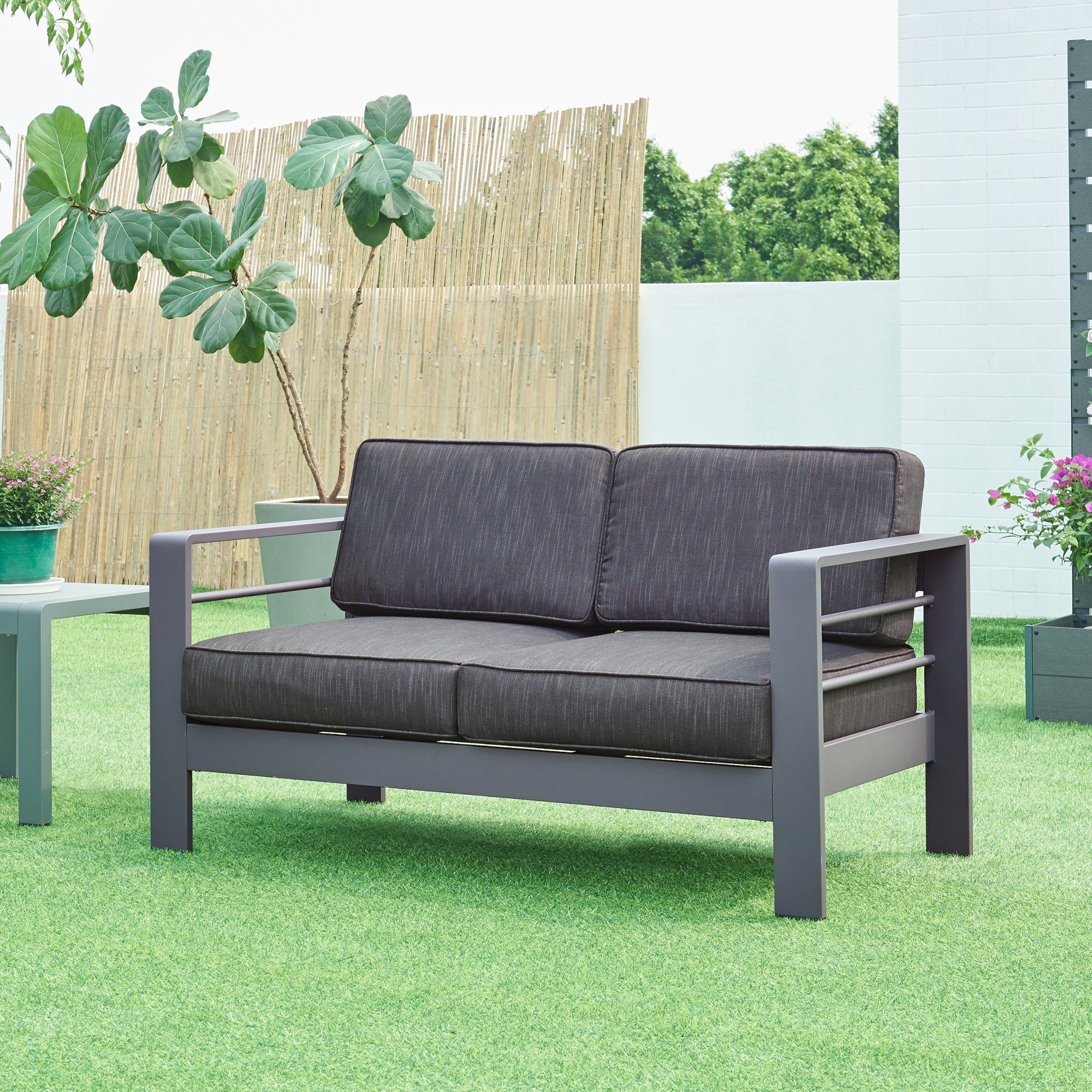 Tuinbank Avise met kussens 144x70x75 cm antraciet en donkergrijs casa.pro