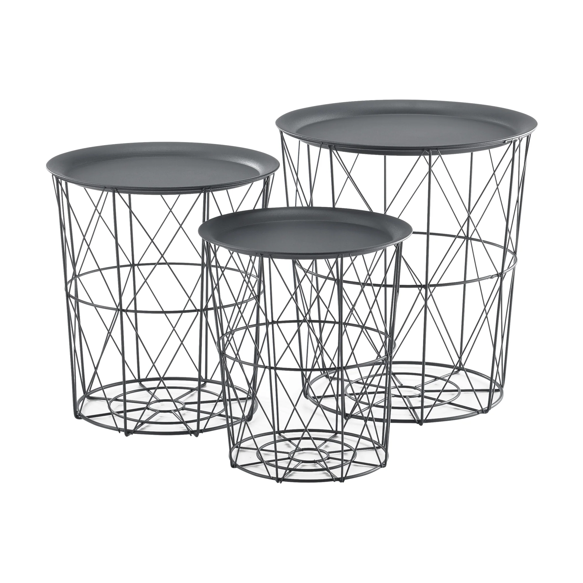Bijzettafel metaal set van 3 met afneembaar tafelblad - 4 kleuren - Image 3