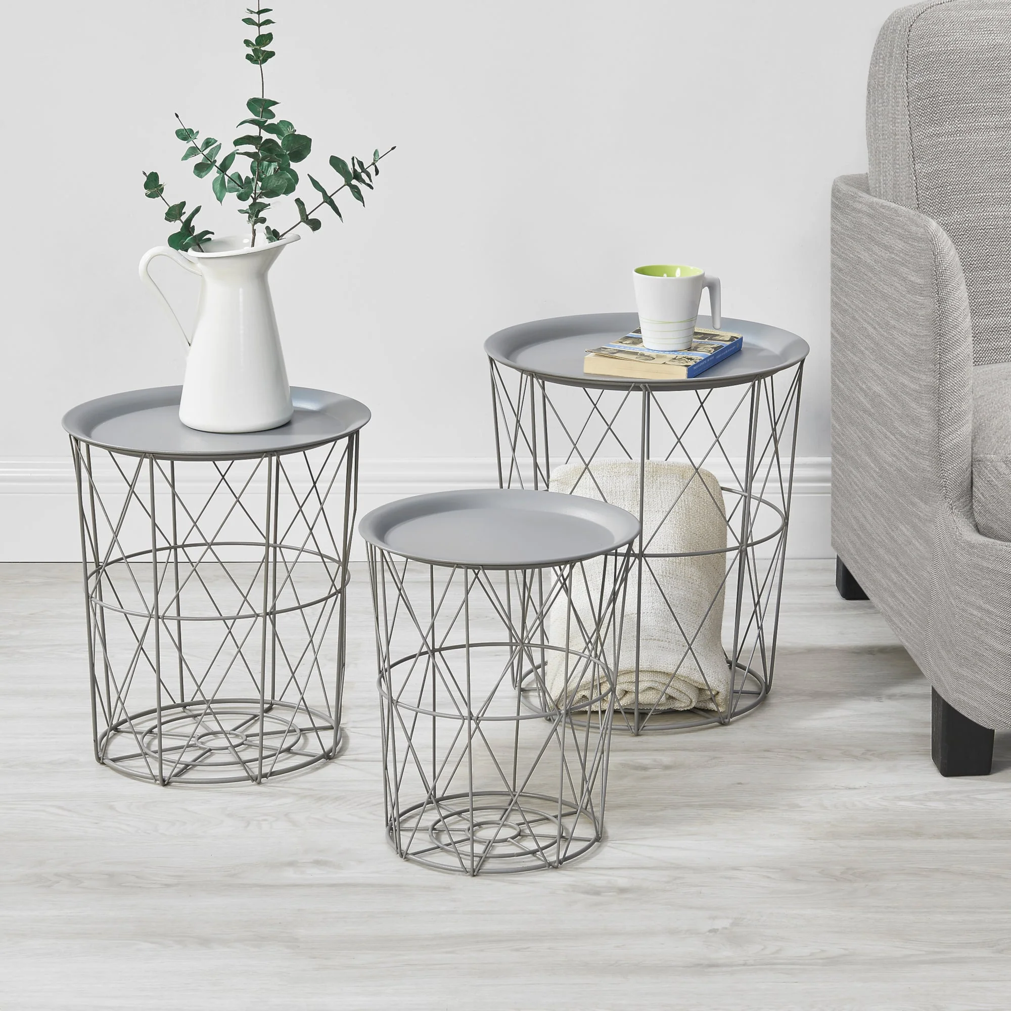 Bijzettafel metaal set van 3 met afneembaar tafelblad - 4 kleuren - Image 6