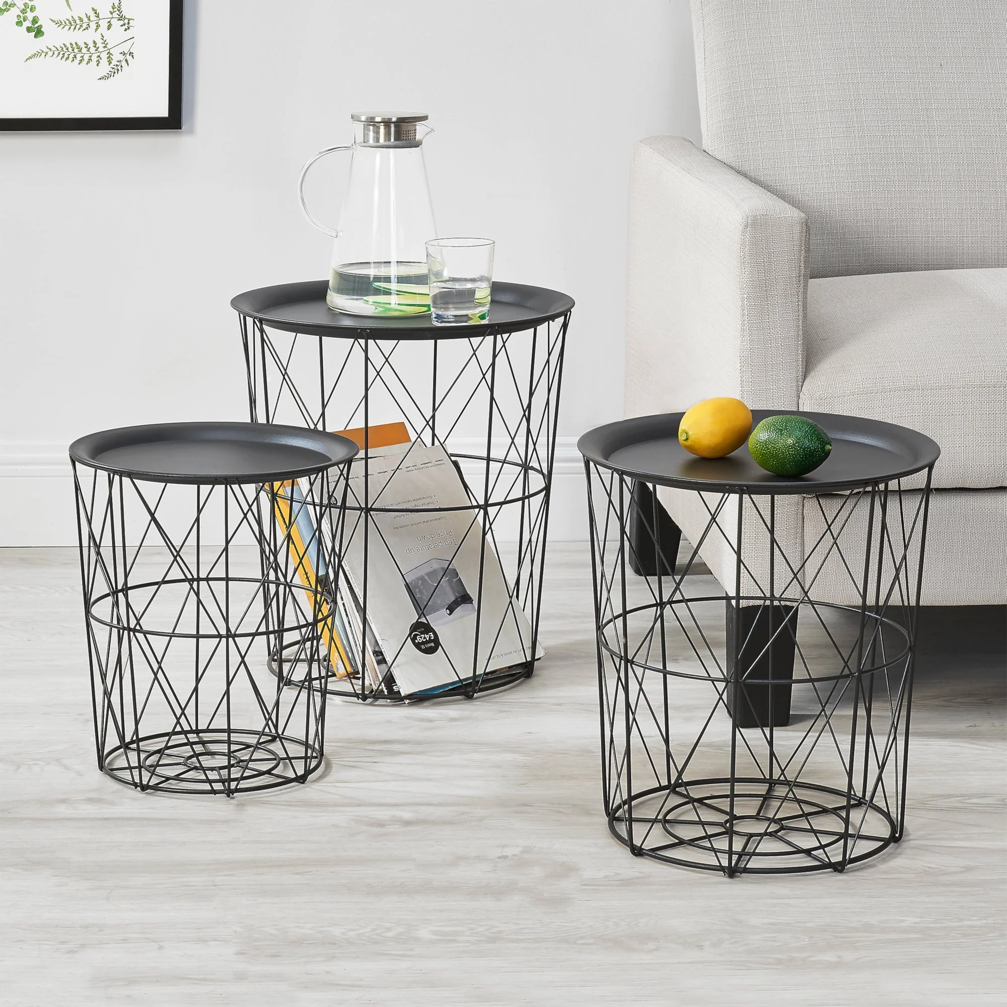 Bijzettafel metaal set van 3 met afneembaar tafelblad - 4 kleuren - Image 9