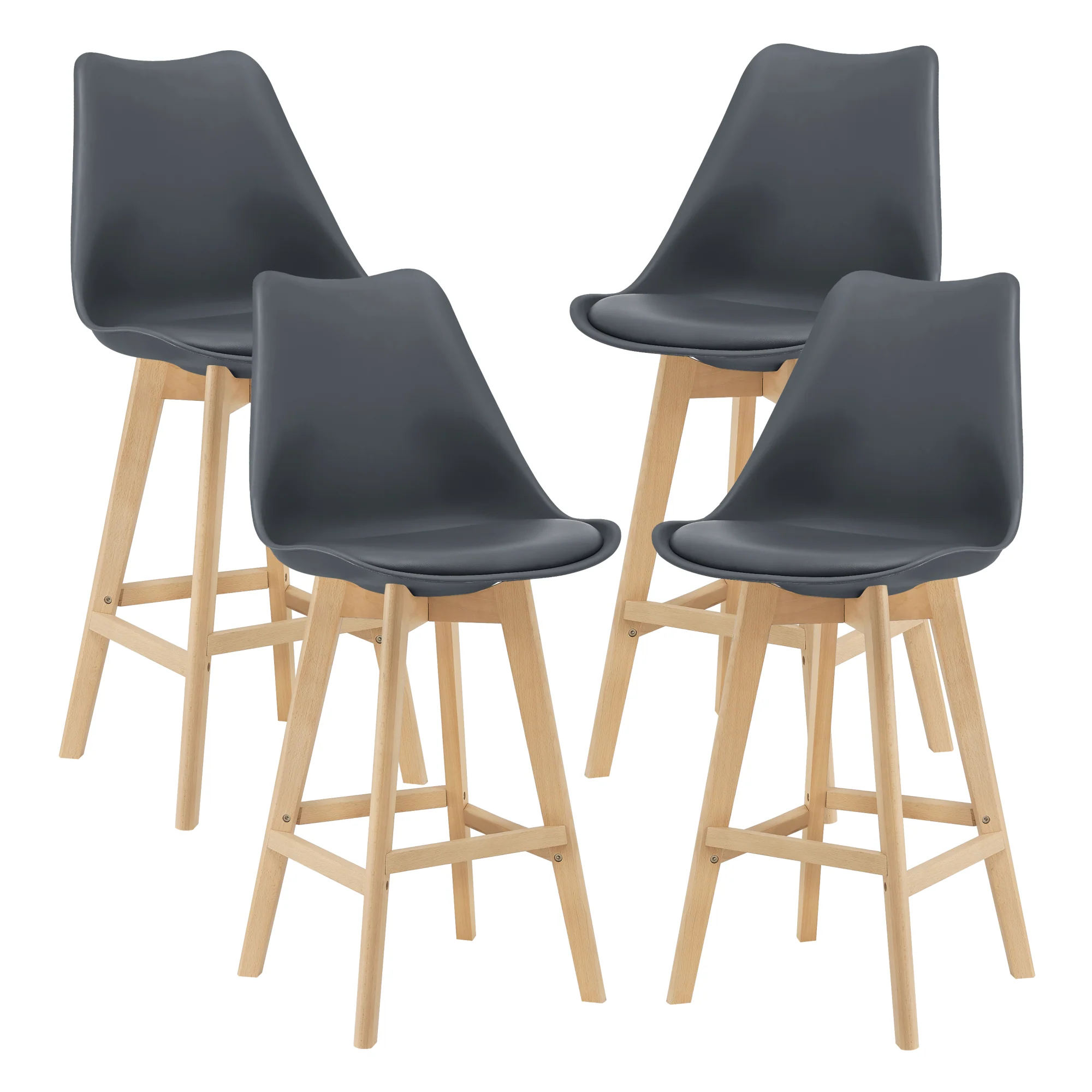 Design barkruk set van 4 kunstleer en beuken poten - 8 varianten - Image 5