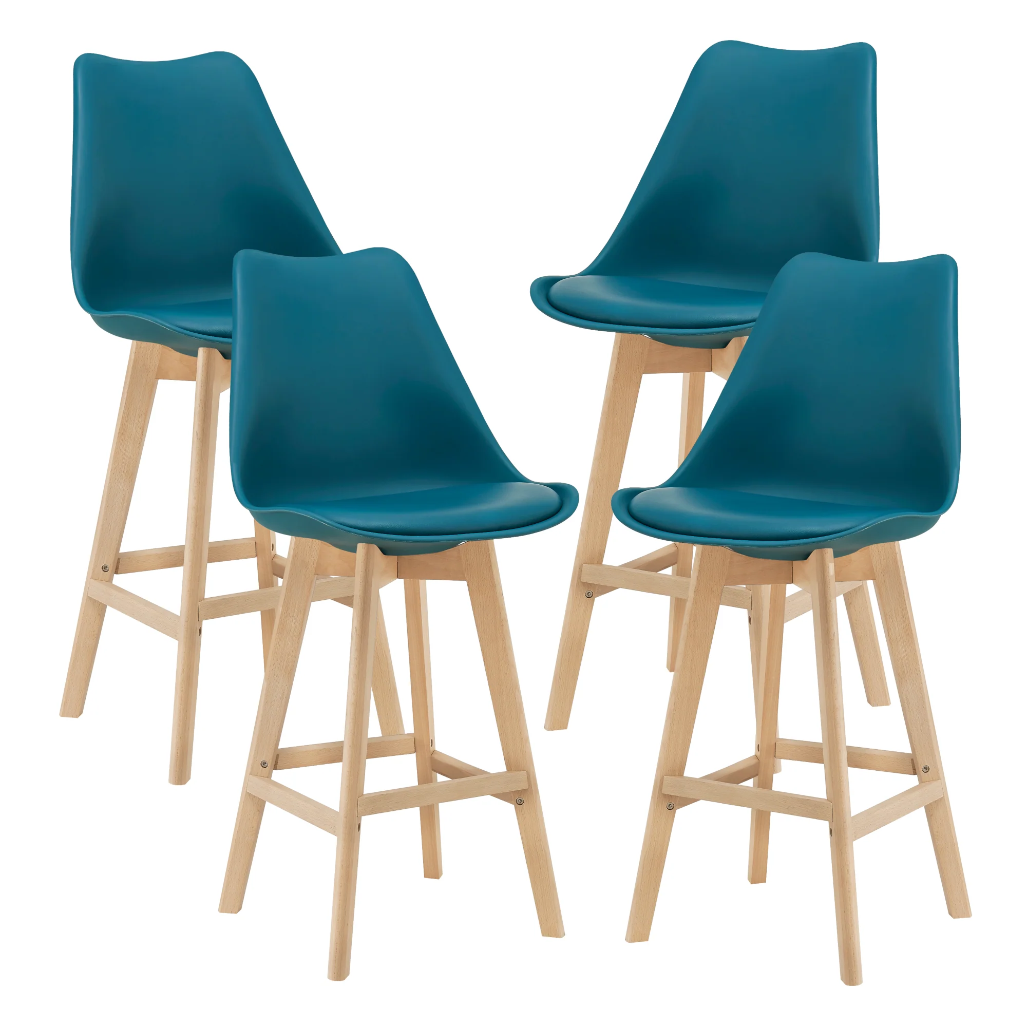 Design barkruk set van 4 kunstleer en beuken poten - 8 varianten - Image 9