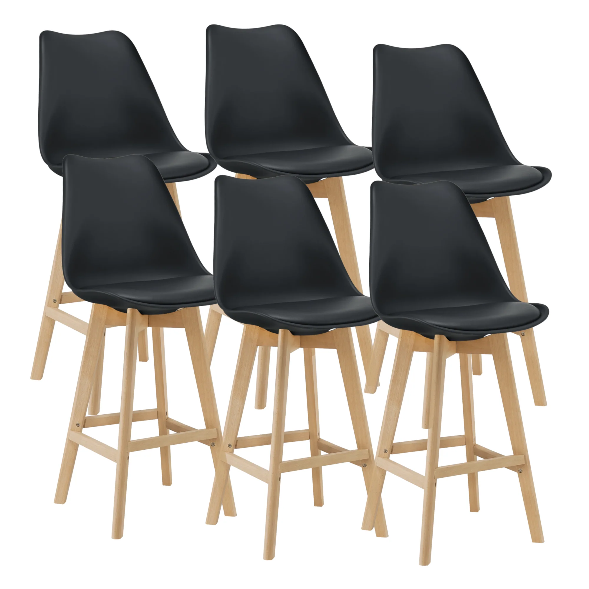 Design barkruk set van 6 kunstleer en beuken poten - 8 varianten - Image 2