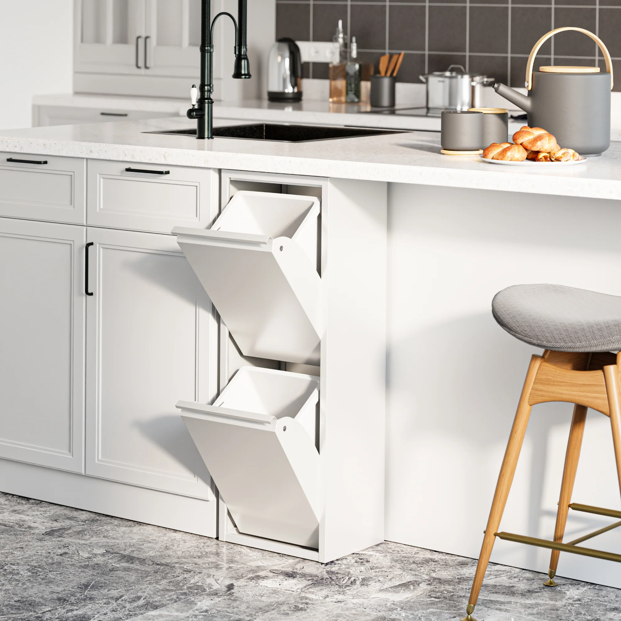 Afvalscheidingskast Sollentuna met 2 vakken 93x33x25 cm [en.casa] - Image 3