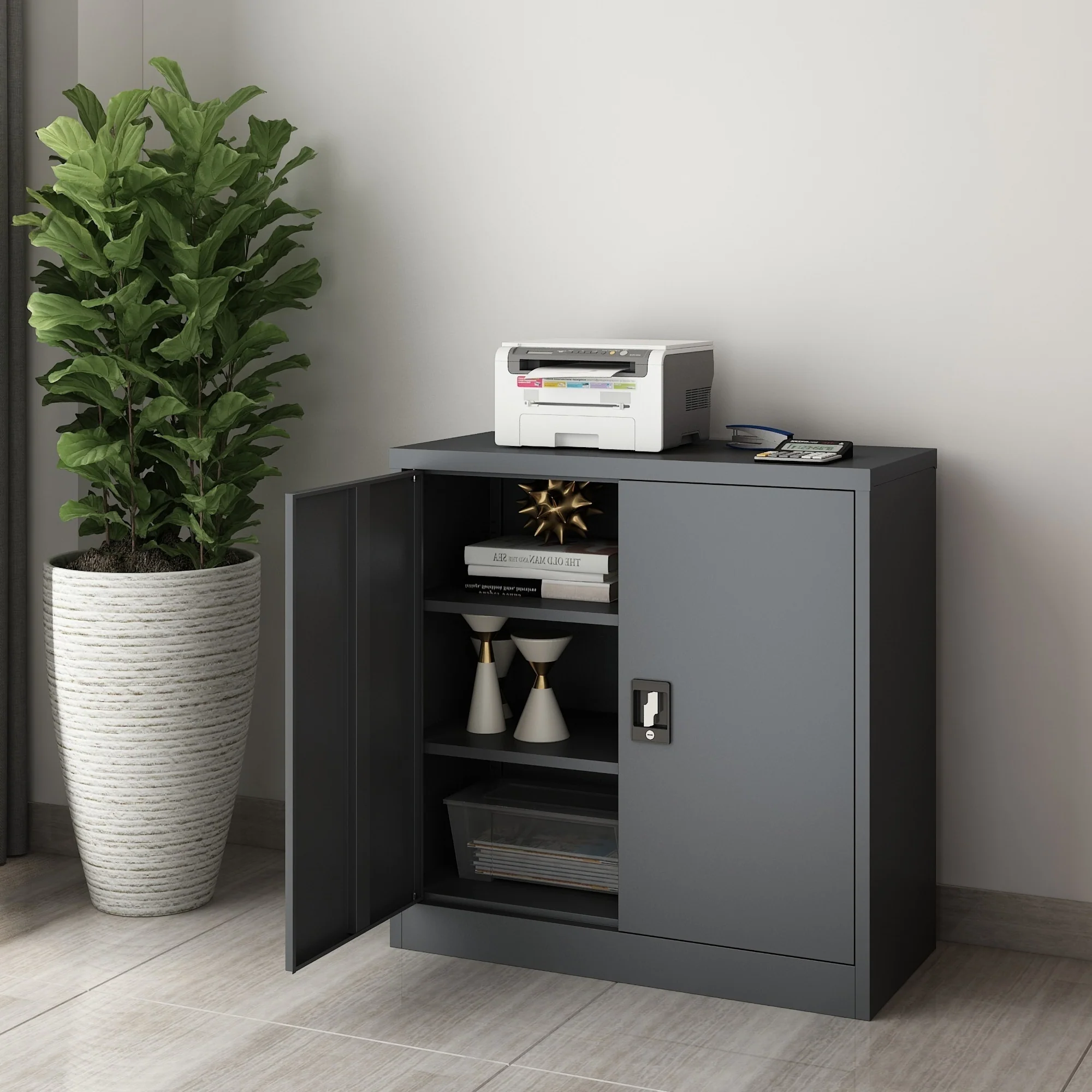 [en.casa] Kantoorkast Molise metaal met slot sleutels 90x40x90 cm - 4 varianten - Image 3