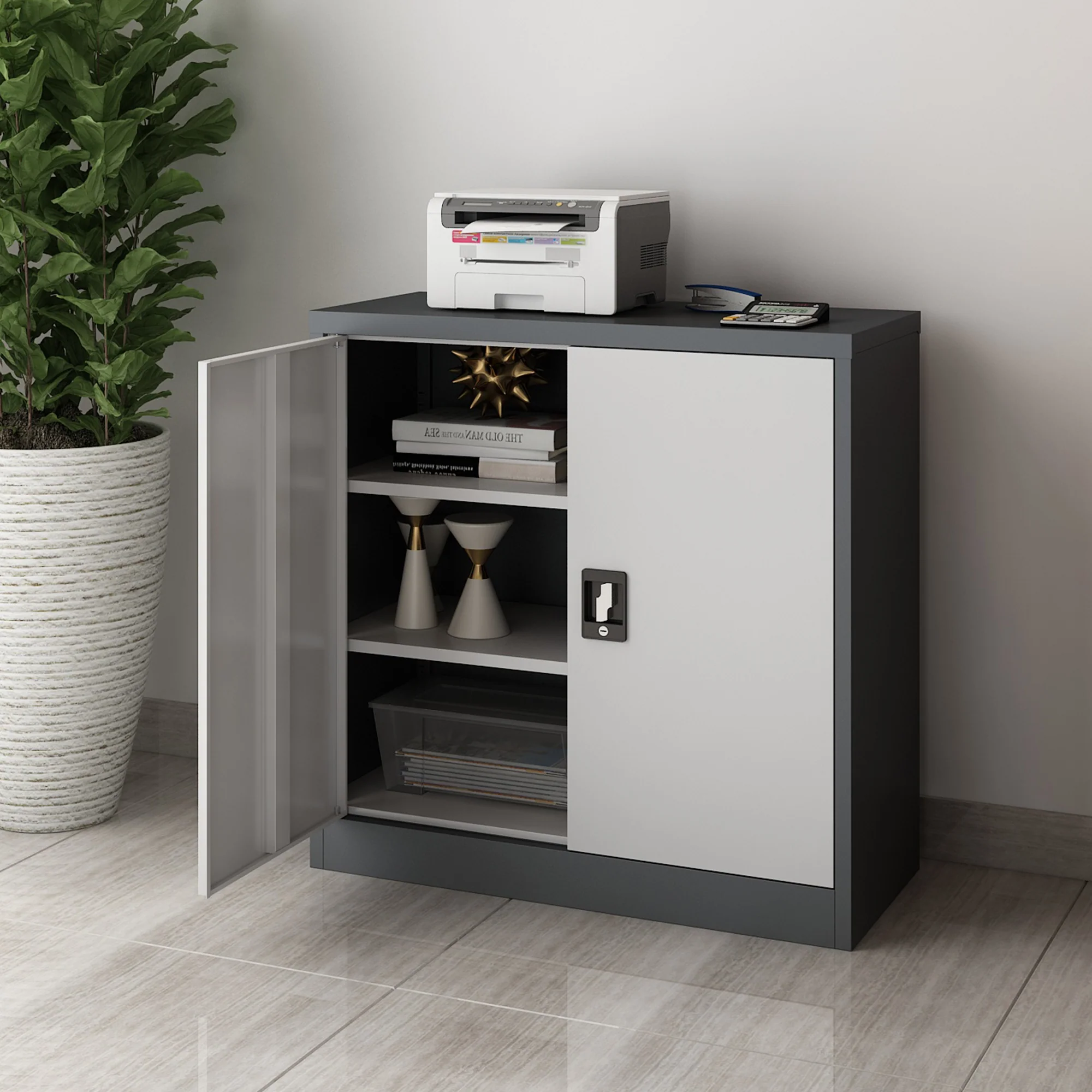 [en.casa] Kantoorkast Molise metaal met slot sleutels 90x40x90 cm - 4 varianten - Image 5
