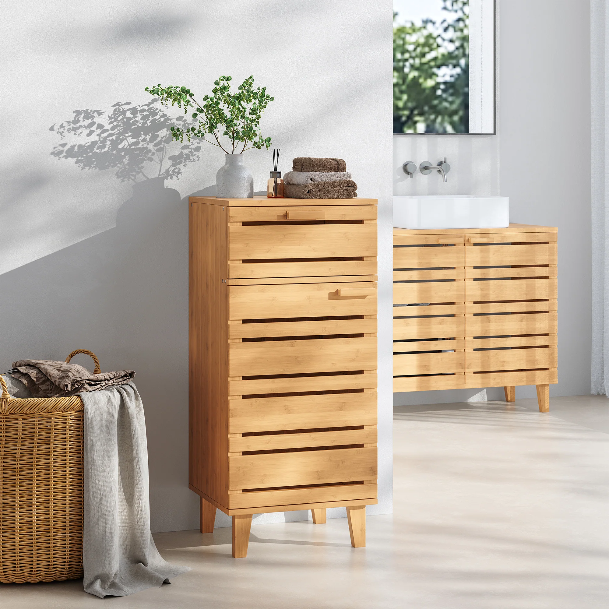 Badkamerskast Epind bamboe 75x33x30 cm naturel [en.casa]