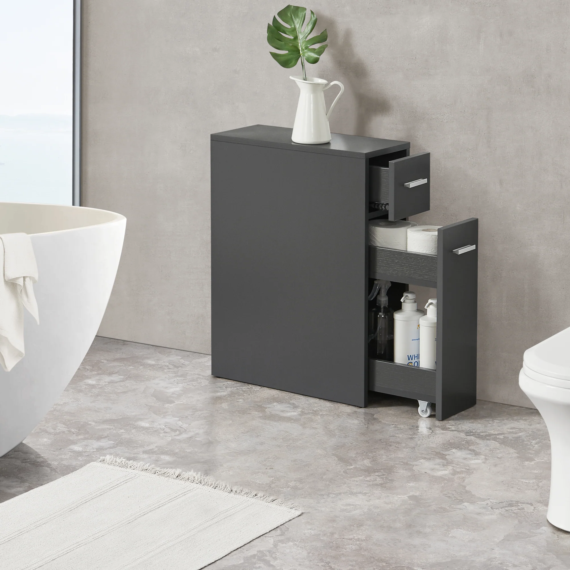 [en.casa] Niskast badkamerkast op wielen 61x20x45 cm - 2 varianten - Image 2