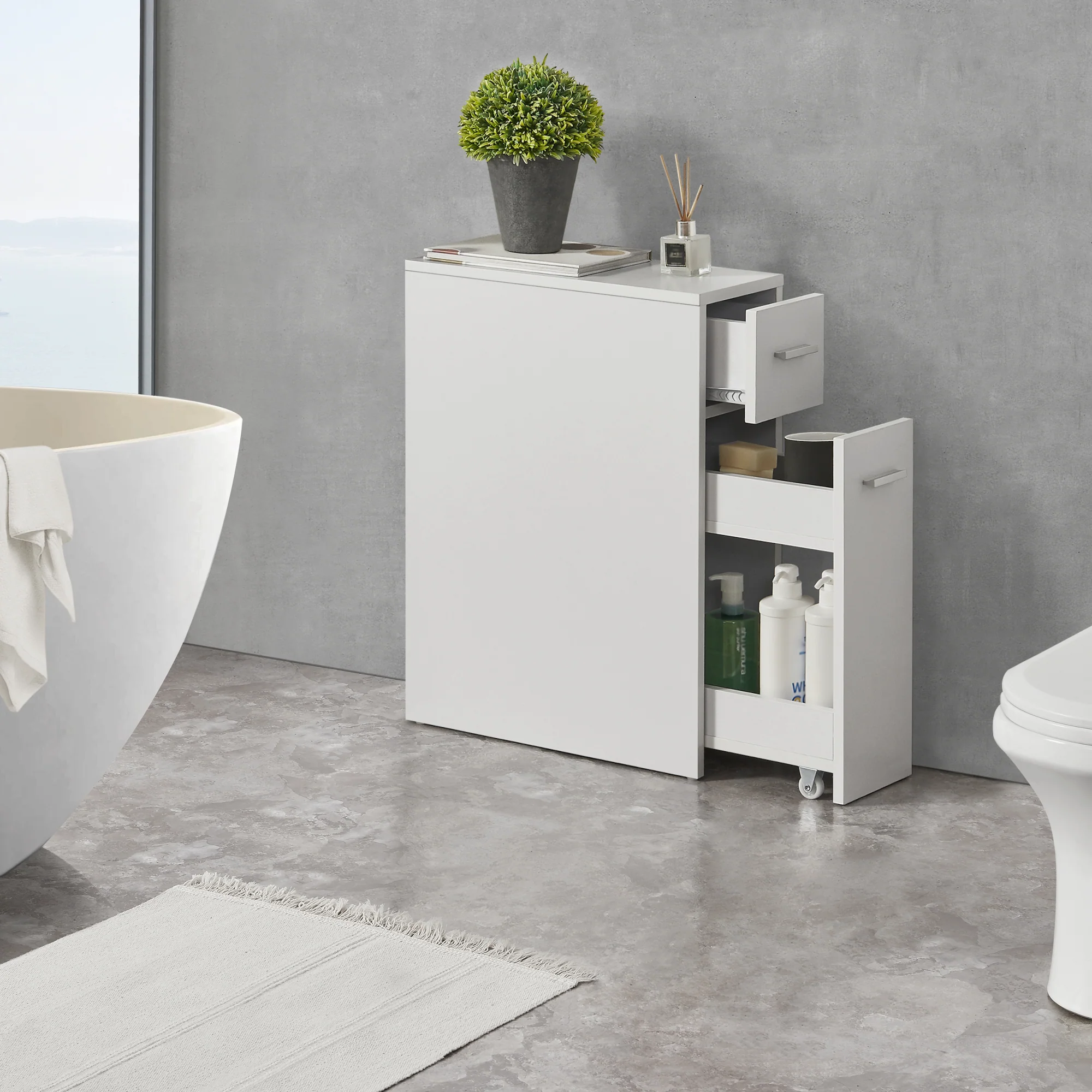 [en.casa] Niskast badkamerkast op wielen 61x20x45 cm - 2 varianten - Image 3