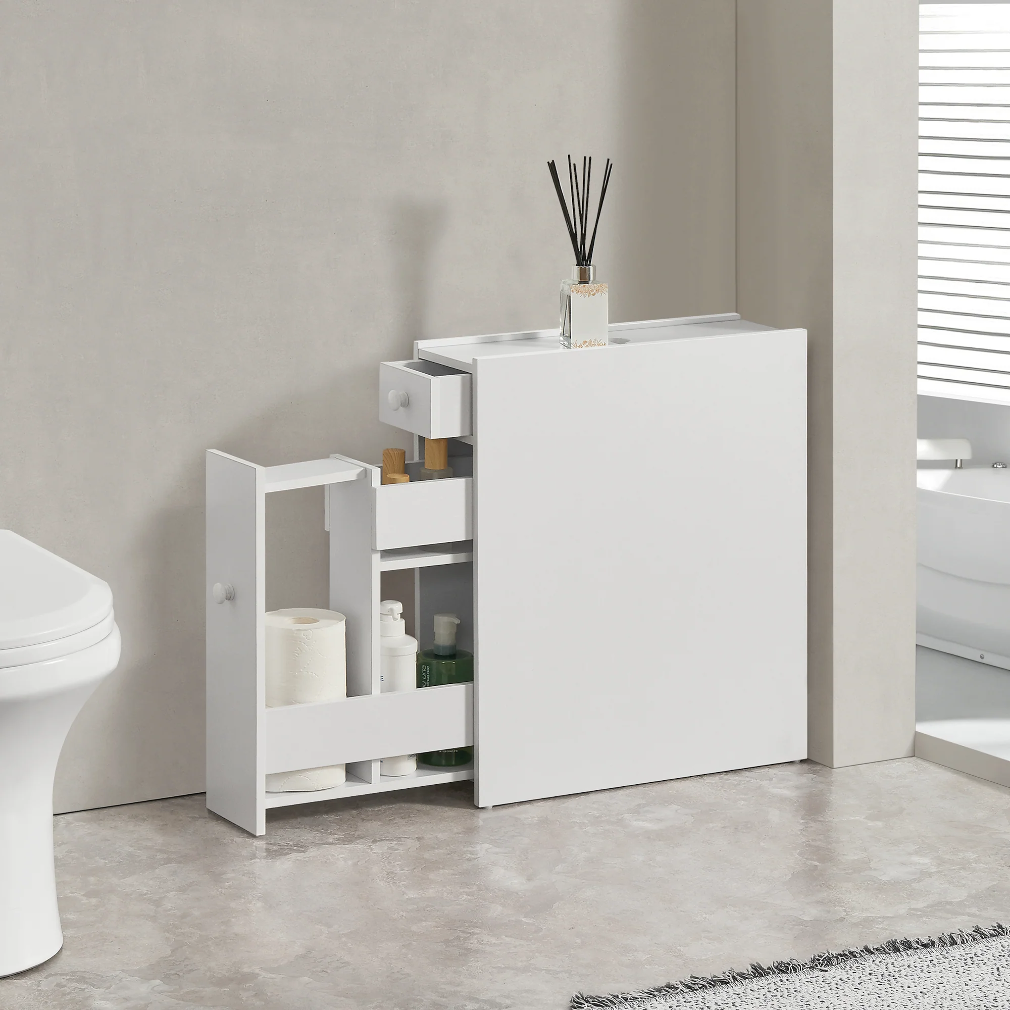 [en.casa] Niskast badkamerkast met 2 lades 58x16x48 cm - 2 varianten