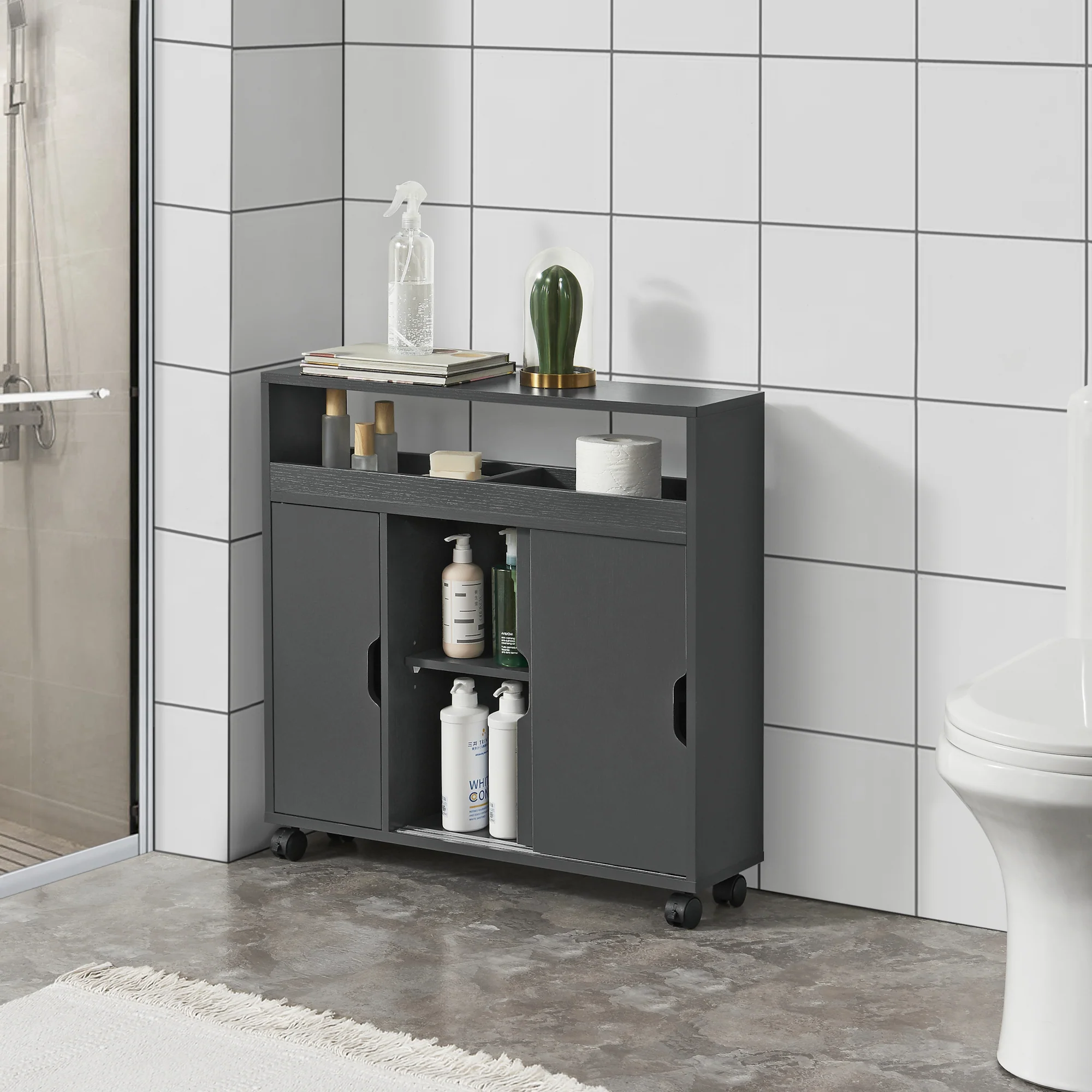 [en.casa] Badkamerkast Lumijoki niskast op wielen 71x70x20 cm - 2 varianten - Image 2