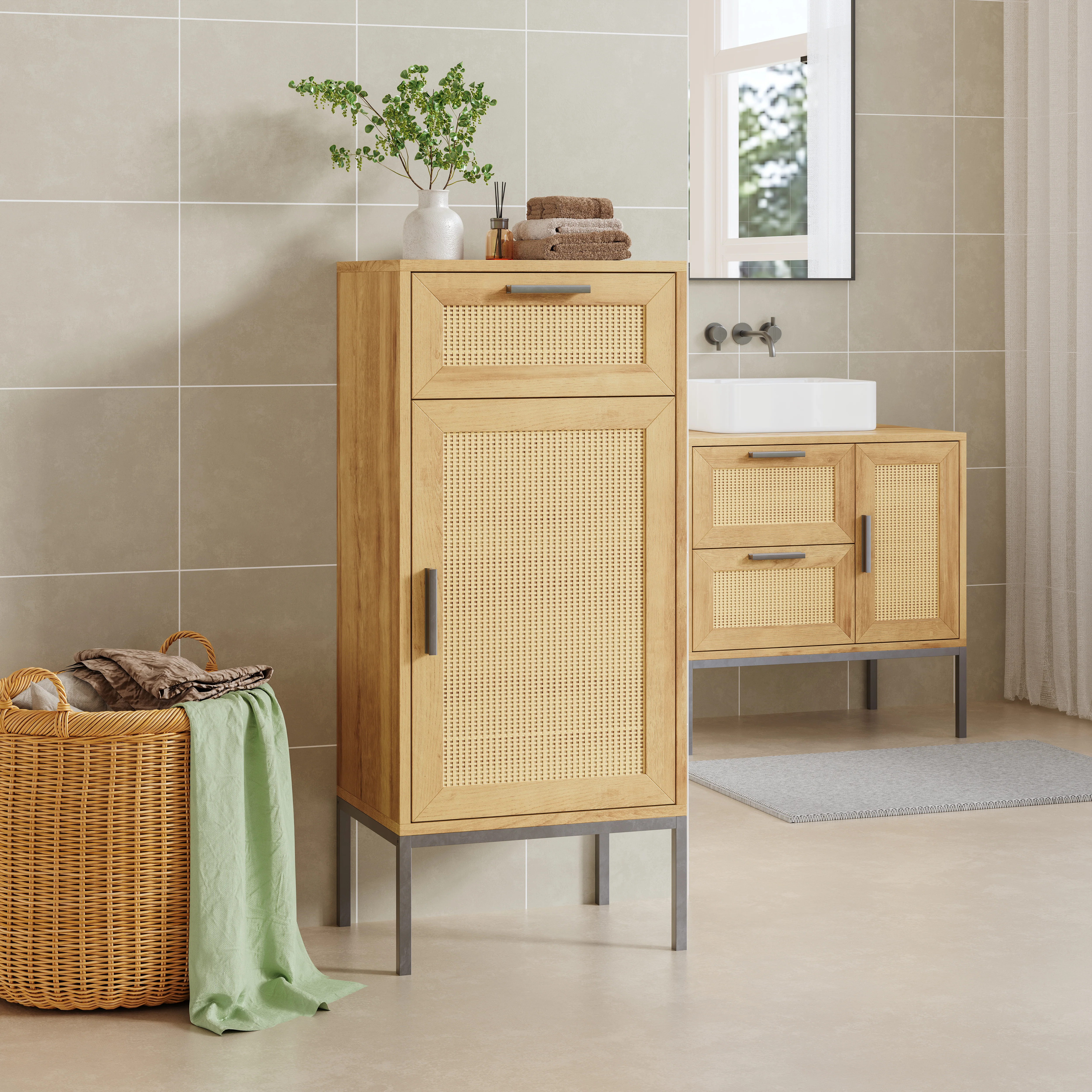 Badkamerkast Marhasa 92x40x30 cm Eikenlook/Zwart [en.casa] - Image 2