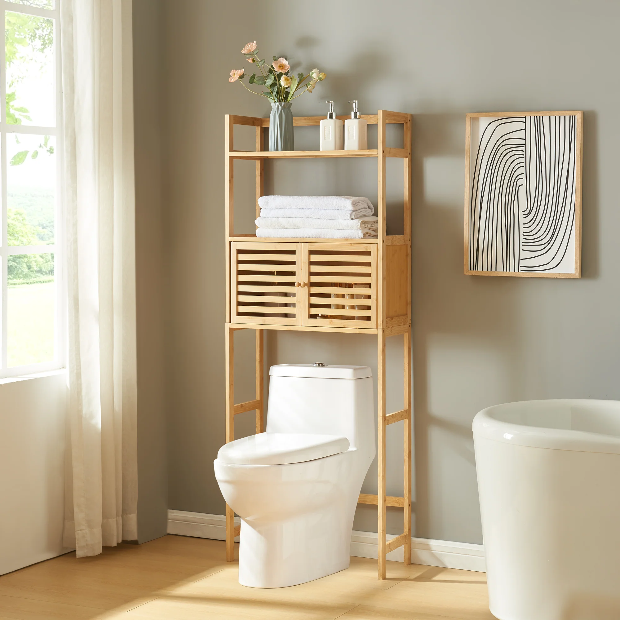 Ombouwkast Haugesund voor toilet 157,5x60x25,5 cm bamboe naturel [en.casa]