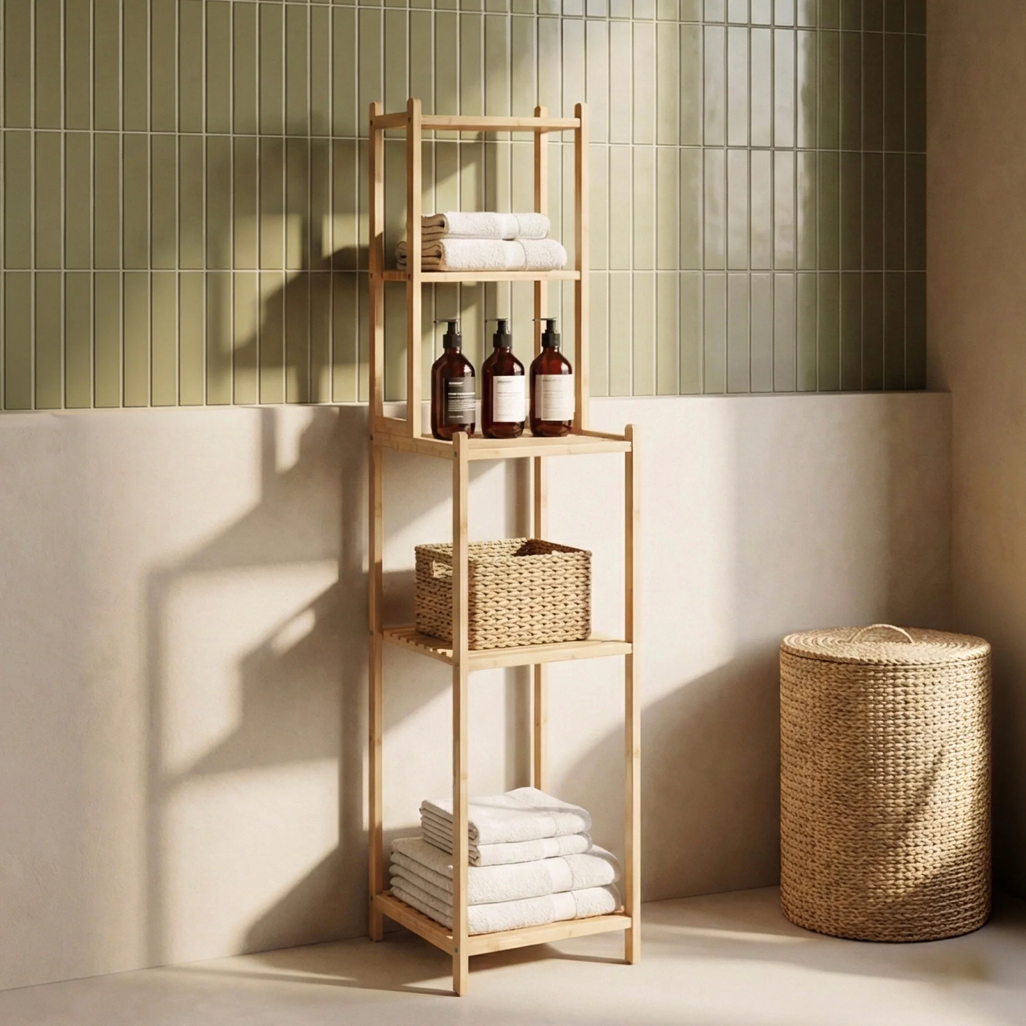 Badrek Anun 128x30x30 cm Bamboe Naturel [en.casa] - Image 2