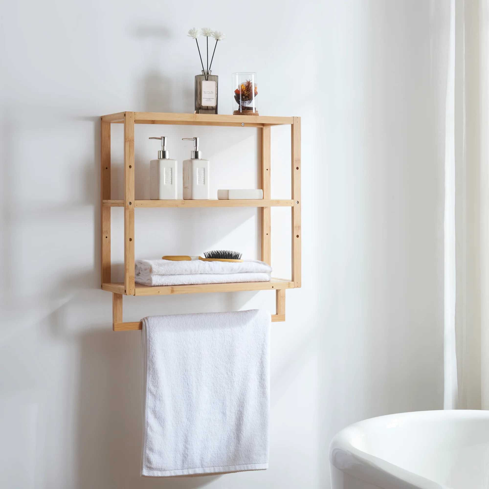 [en.casa] Handdoekrek Östra voor wandmontage 58,5x52x21 cm bamboe