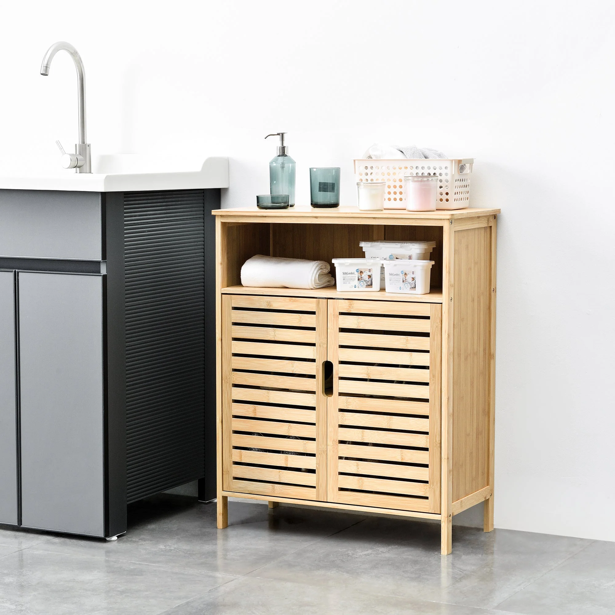 Badkamerkast Eslöv bamboe 81x65,5x31 cm houtkleurig - Image 2