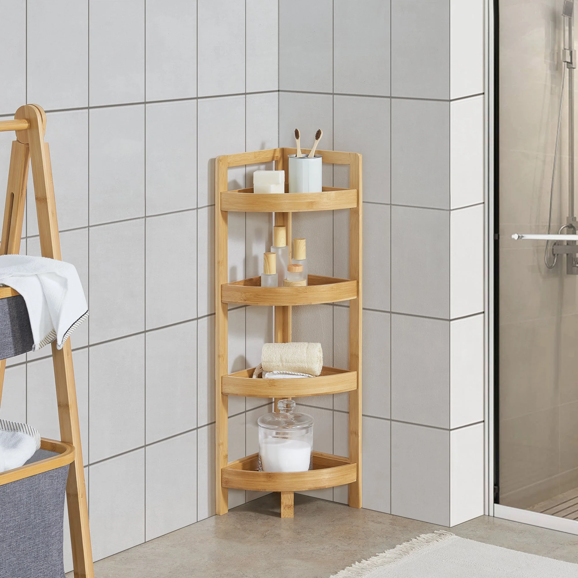 [en.casa] Staand rek Lestijärvi bamboe hoekrek 80x23x23 cm - Image 2