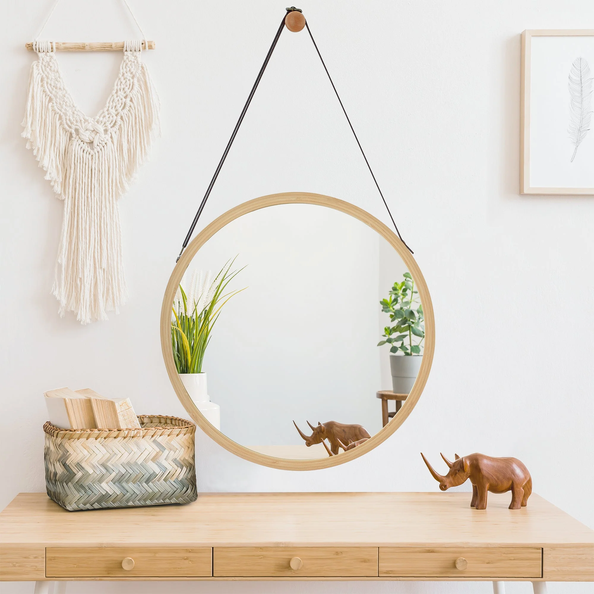 [en.casa] Passpiegel Bykle bamboe hangend rond Ø38 cm houtkleurig - Image 2