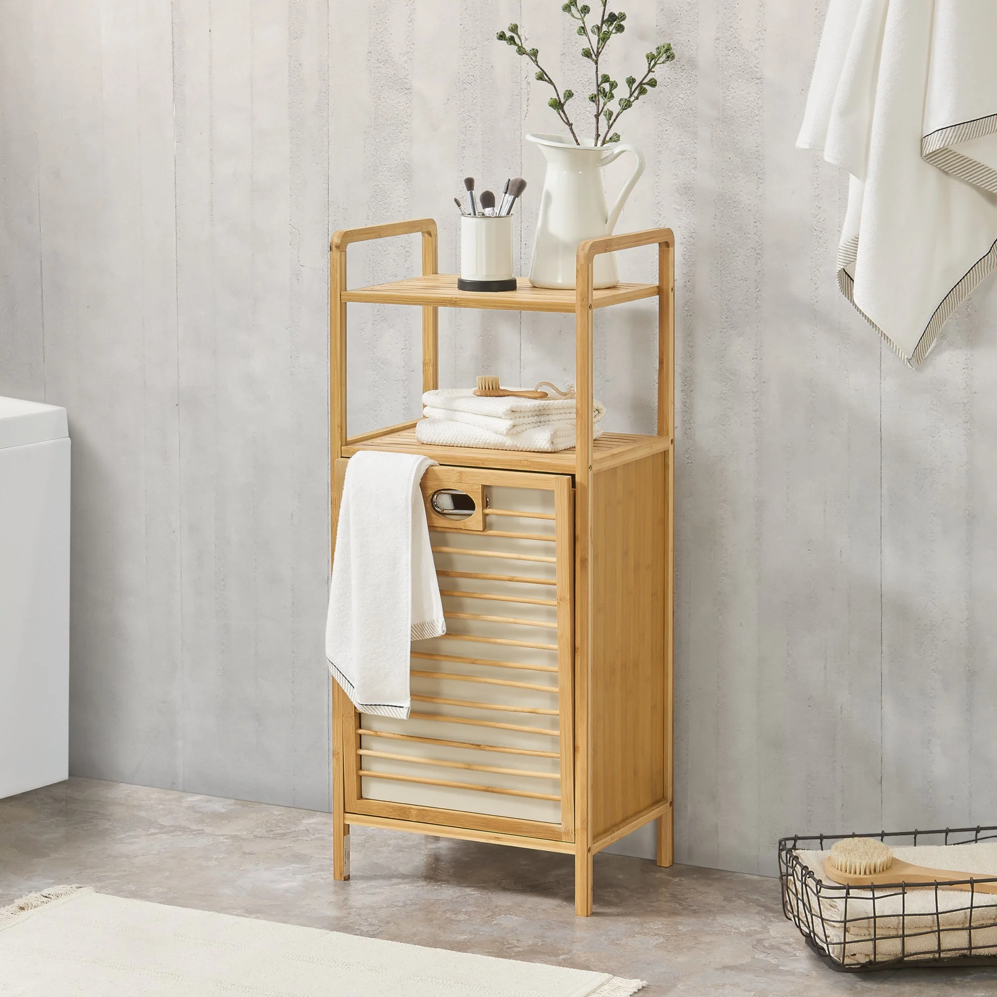 [en.casa] Bamboe wasmand Rendalen met plank 40x30x95 cm - Image 2