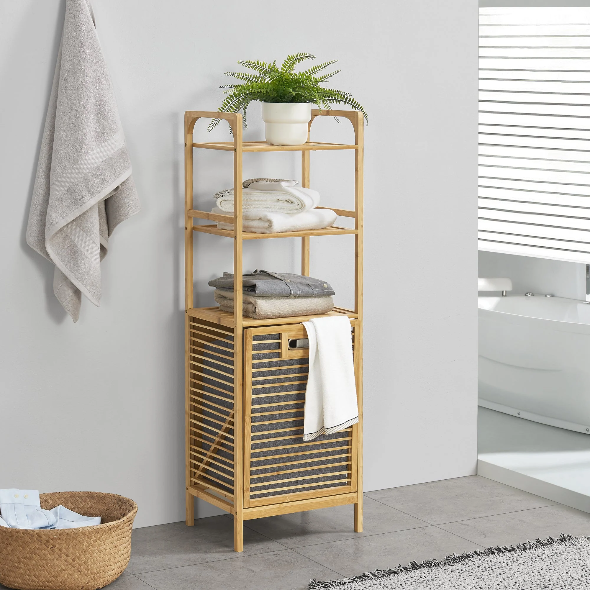 [en.casa] Wasmand Tidaholm bamboe met 2 planken 118x39,5x30,5 cm - Image 2