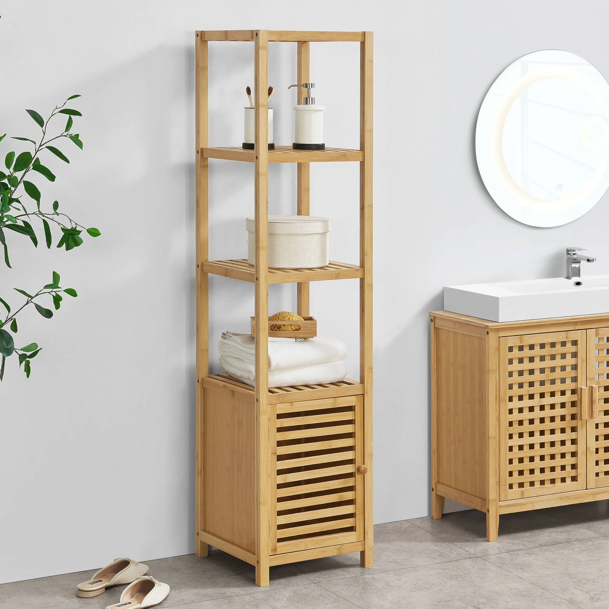 [en.casa] Staand rek Liminka bamboe badkamerkast 140x34x33 cm - Image 2