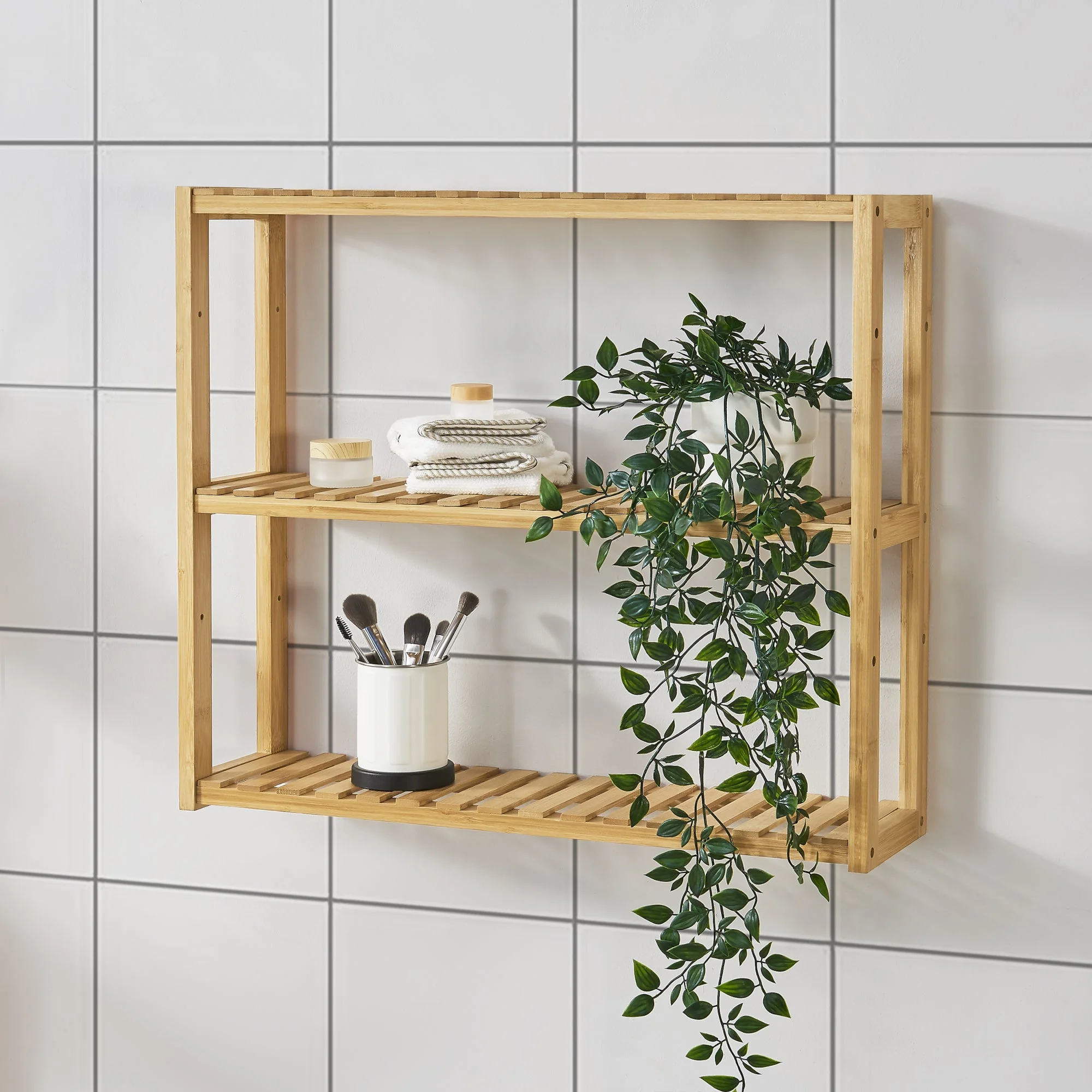 [en.casa] Wandrek Örnsköldsvik met 3 planken 60x15x54 cm bamboe - Image 2