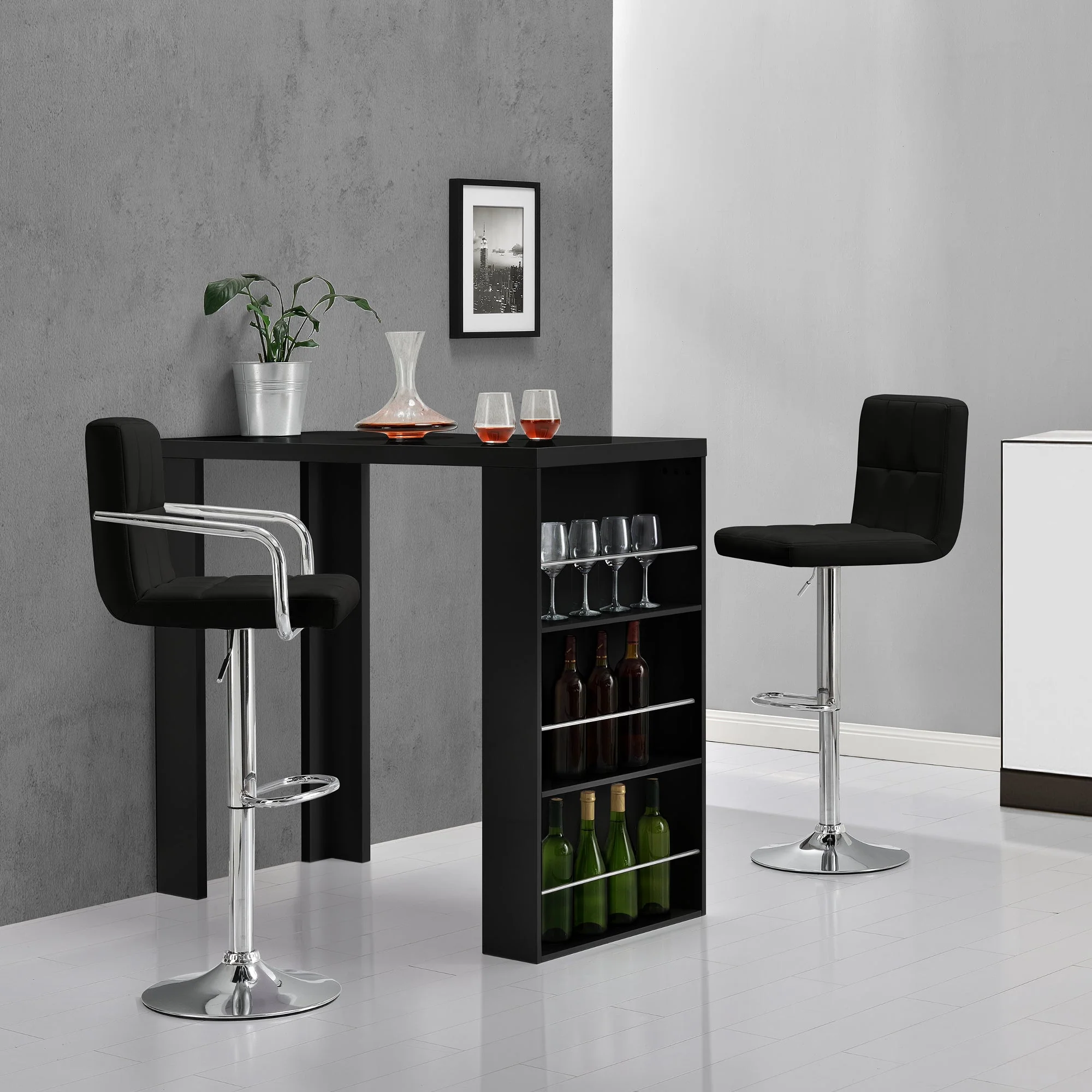 Bartafel met ingebouwde planken 117x57x106,5 cm - wit of zwart - Image 4