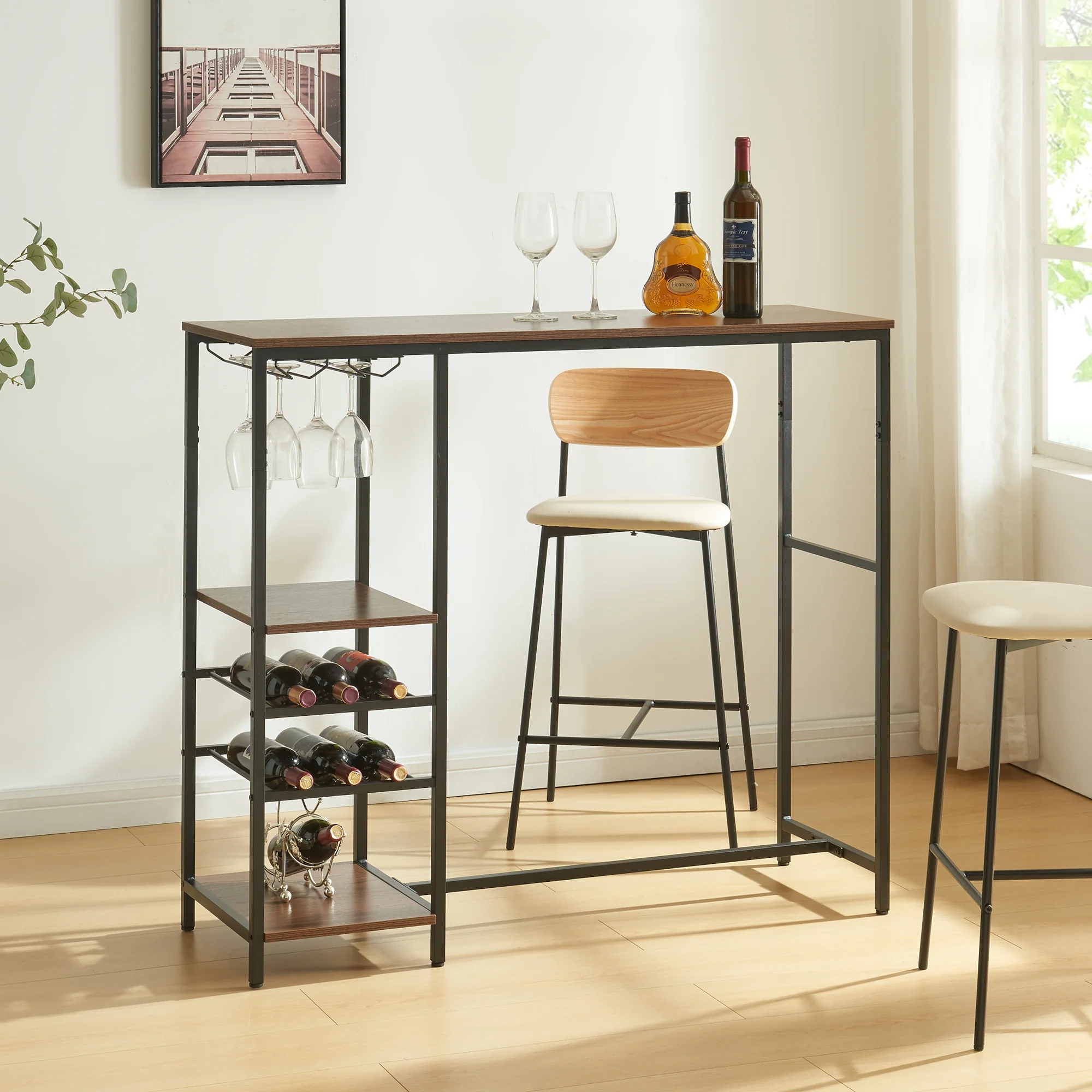 Bartafel Stjørdal 120x40x105 cm zwart en walnootkleurig [en.casa]