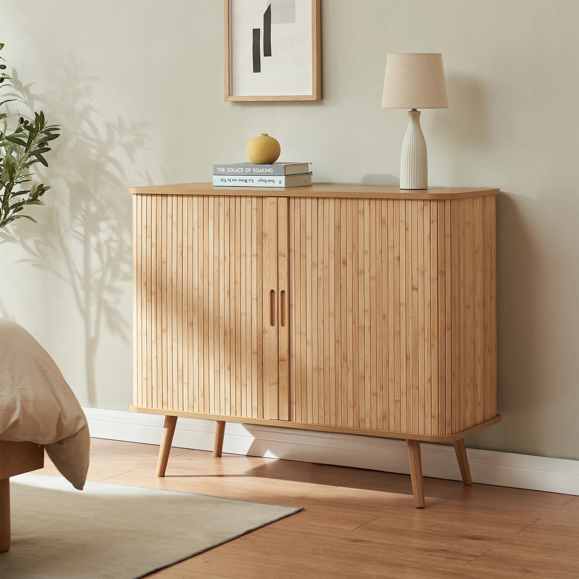 Sideboard Nordkapp dressoir met schuifdeuren 100x40x80 cm naturel [en.casa] - Image 2