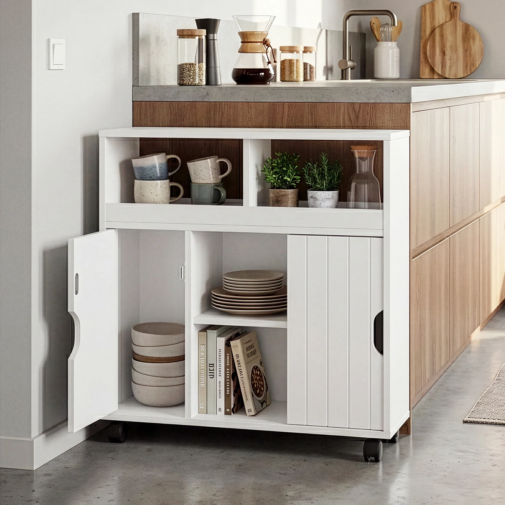 Bijzetkast op wielen Fadeskimma 72x70x20 cm Wit [en.casa] - Image 2