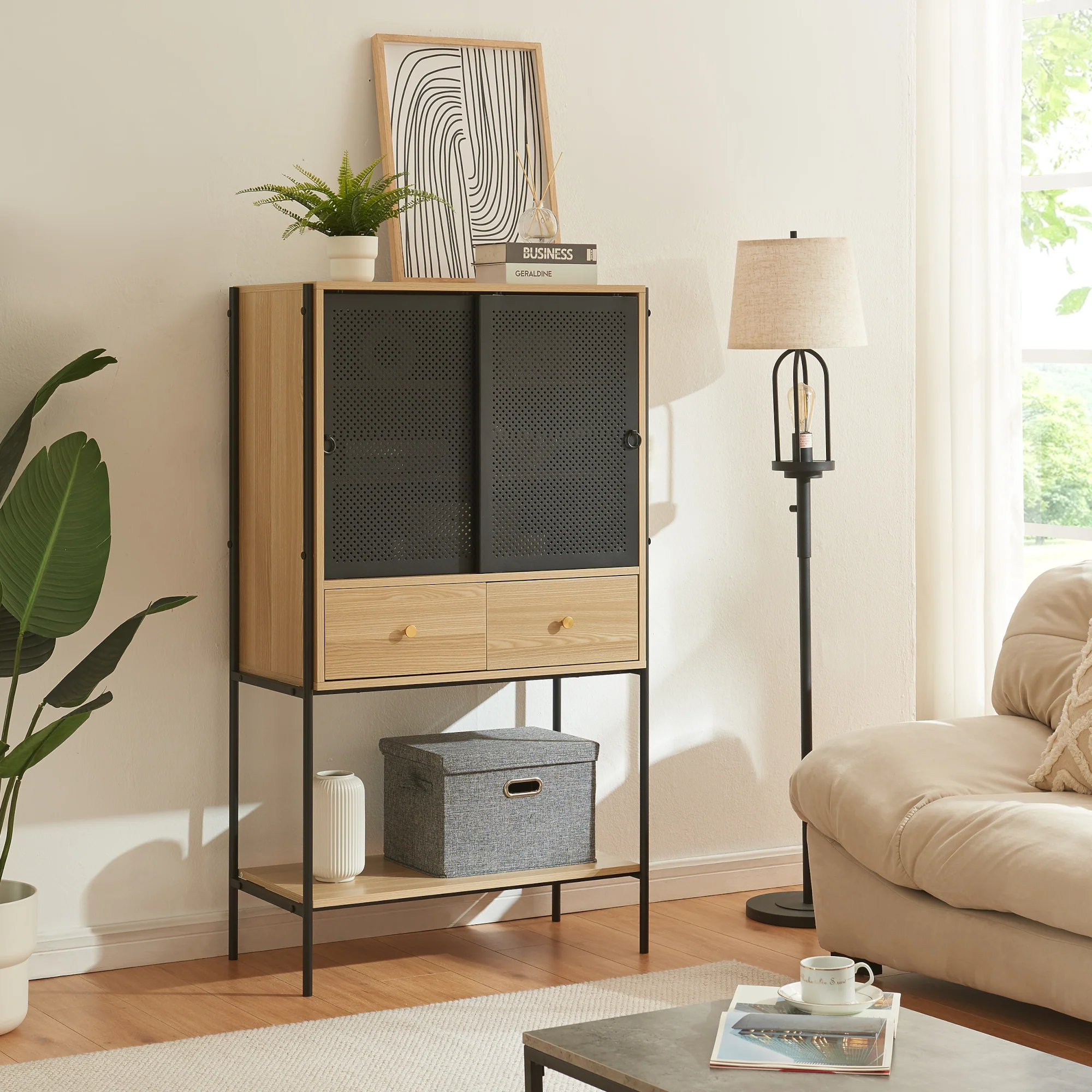 Houten kast Tysnes 140x80x40 cm eikenkleurig en zwart [en.casa]