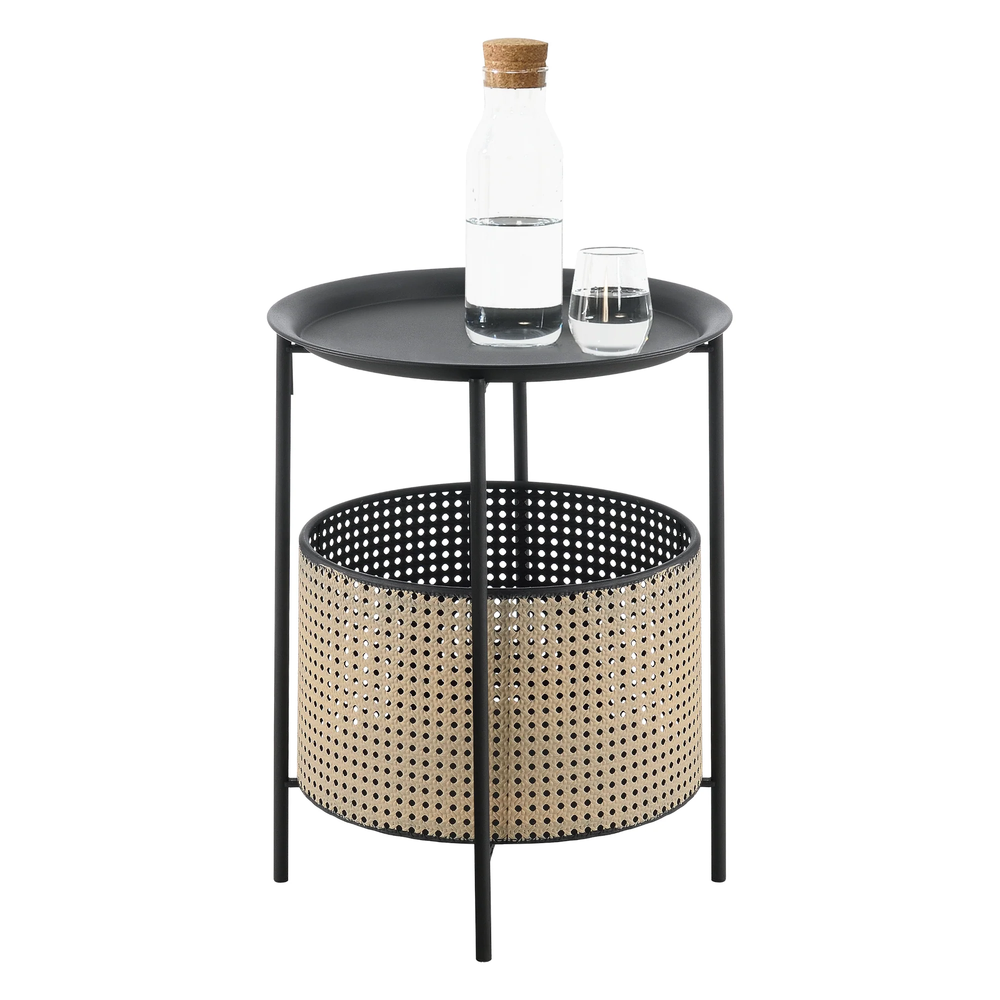 Bijzettafel Beaumont rond zwart en zandkleurig - 2 varianten