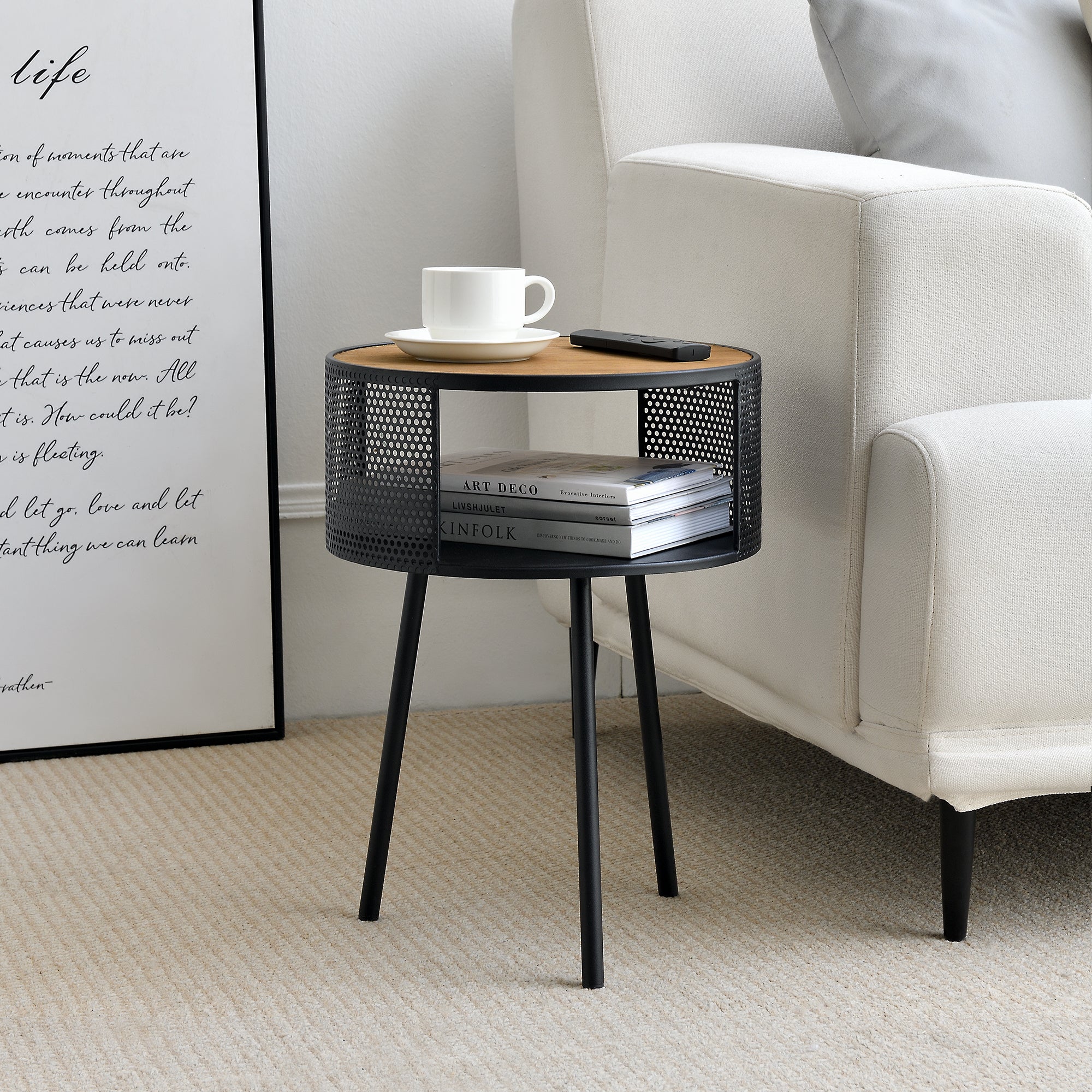 [en.casa] Bijzettafel Bjørnsund rond 45xØ34 cm houtkleurig en zwart