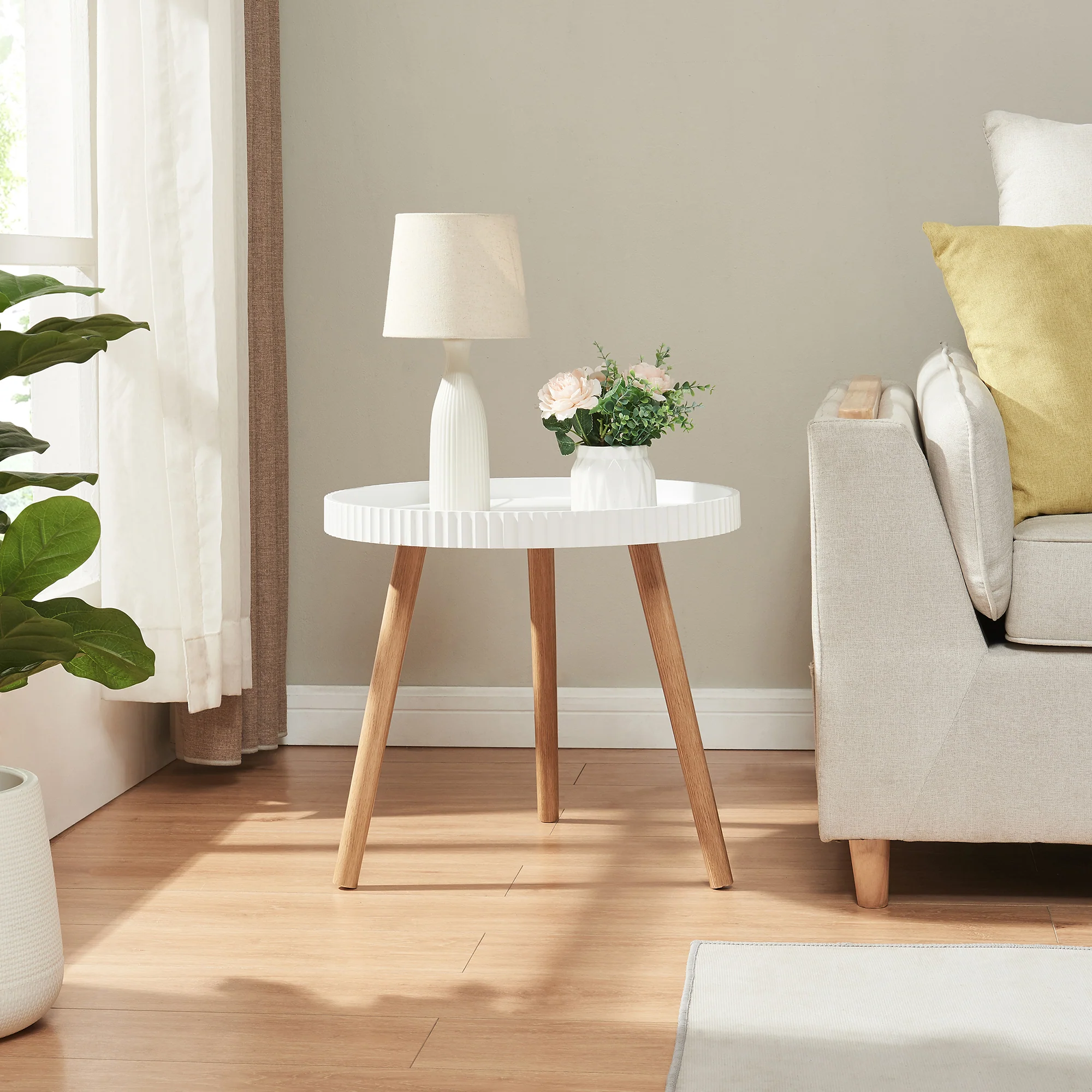 Bijzettafel Bongard rond 45xØ50 cm wit en naturel [en.casa]