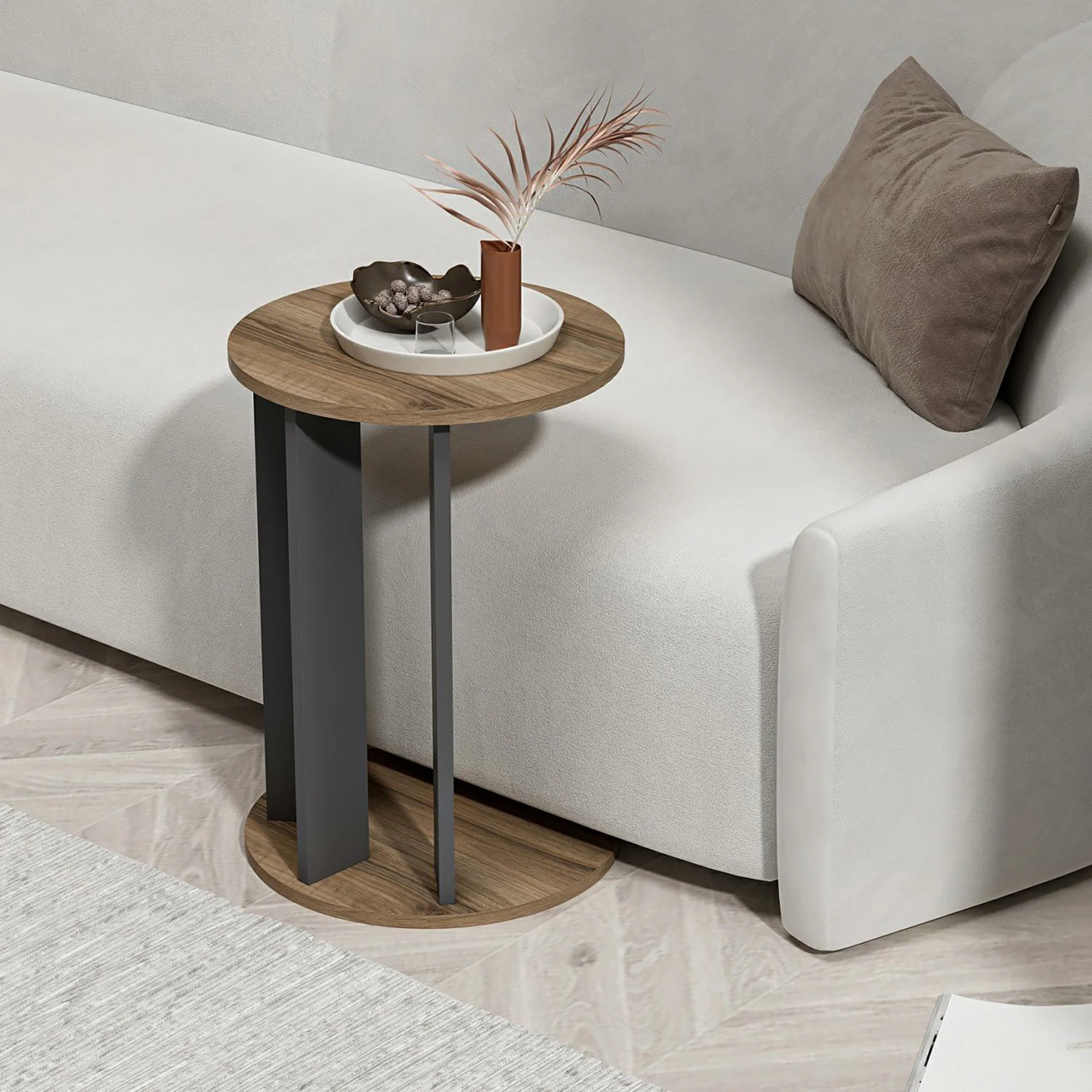 [en.casa] Bijzettafel Frederiksberg walnootkleurig en antraciet