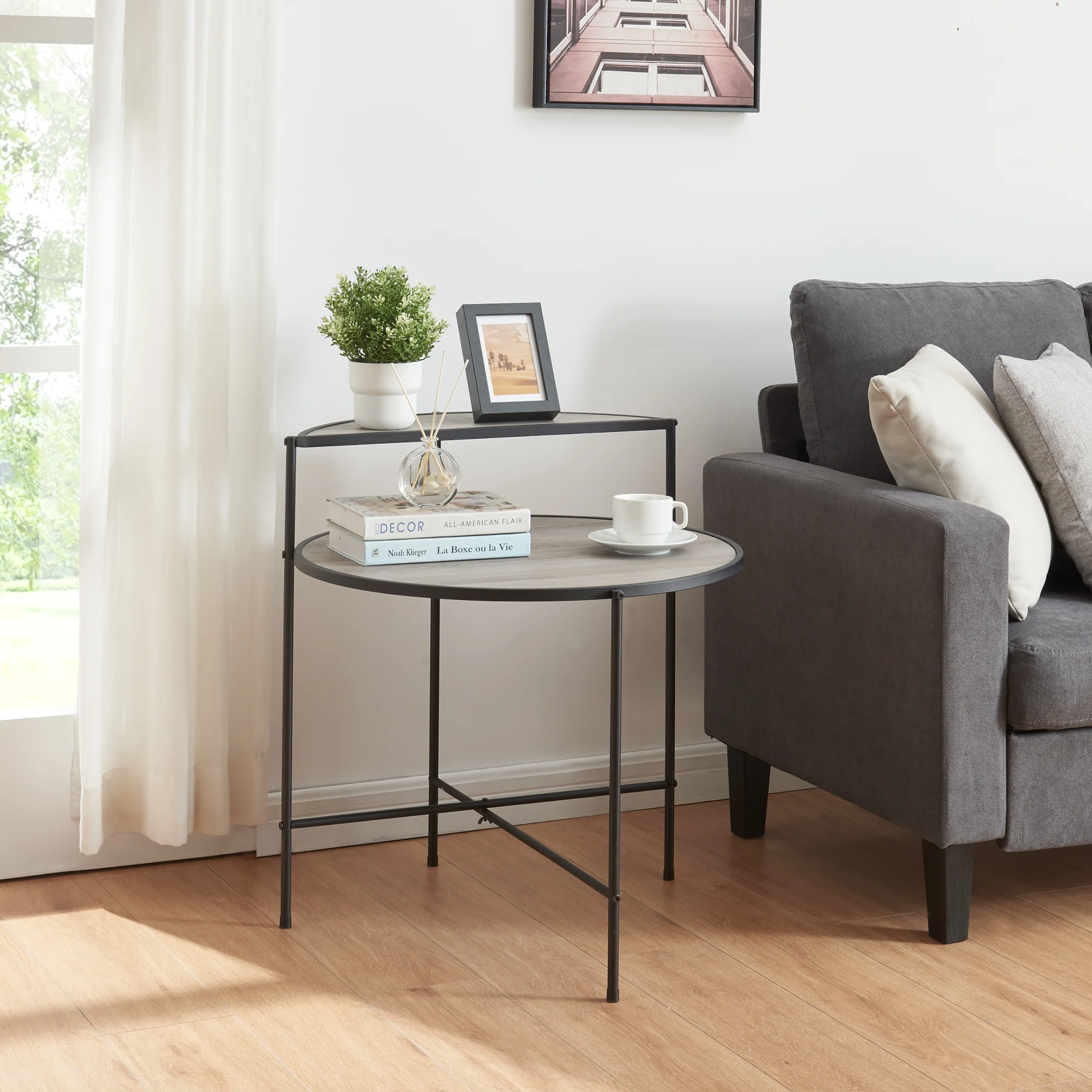 [en.casa] Bijzettafel Fyresdal 68xØ62 cm zwart en eikenkleurig