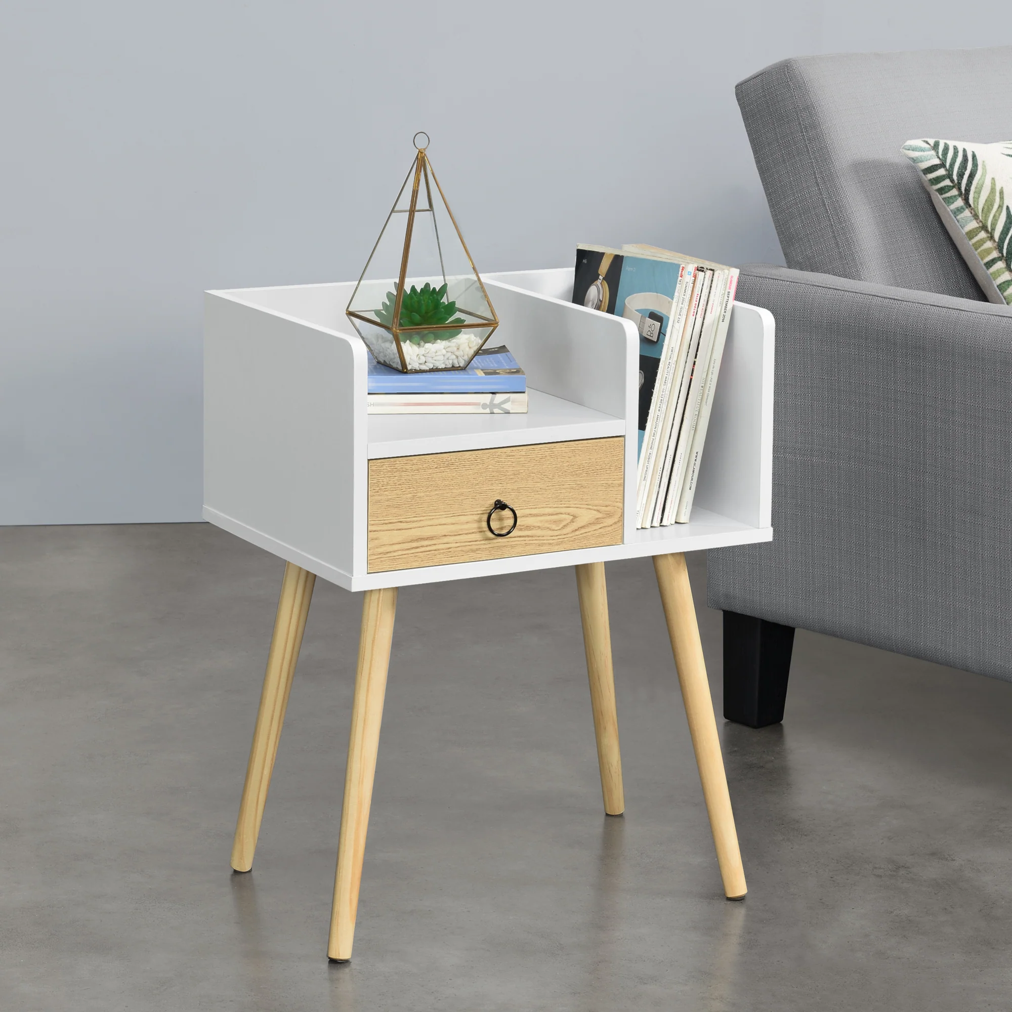 Moderne nachtkastje Lucia 64x50x36 cm met 1 lade en 2 open vakken - verschillende kleuren