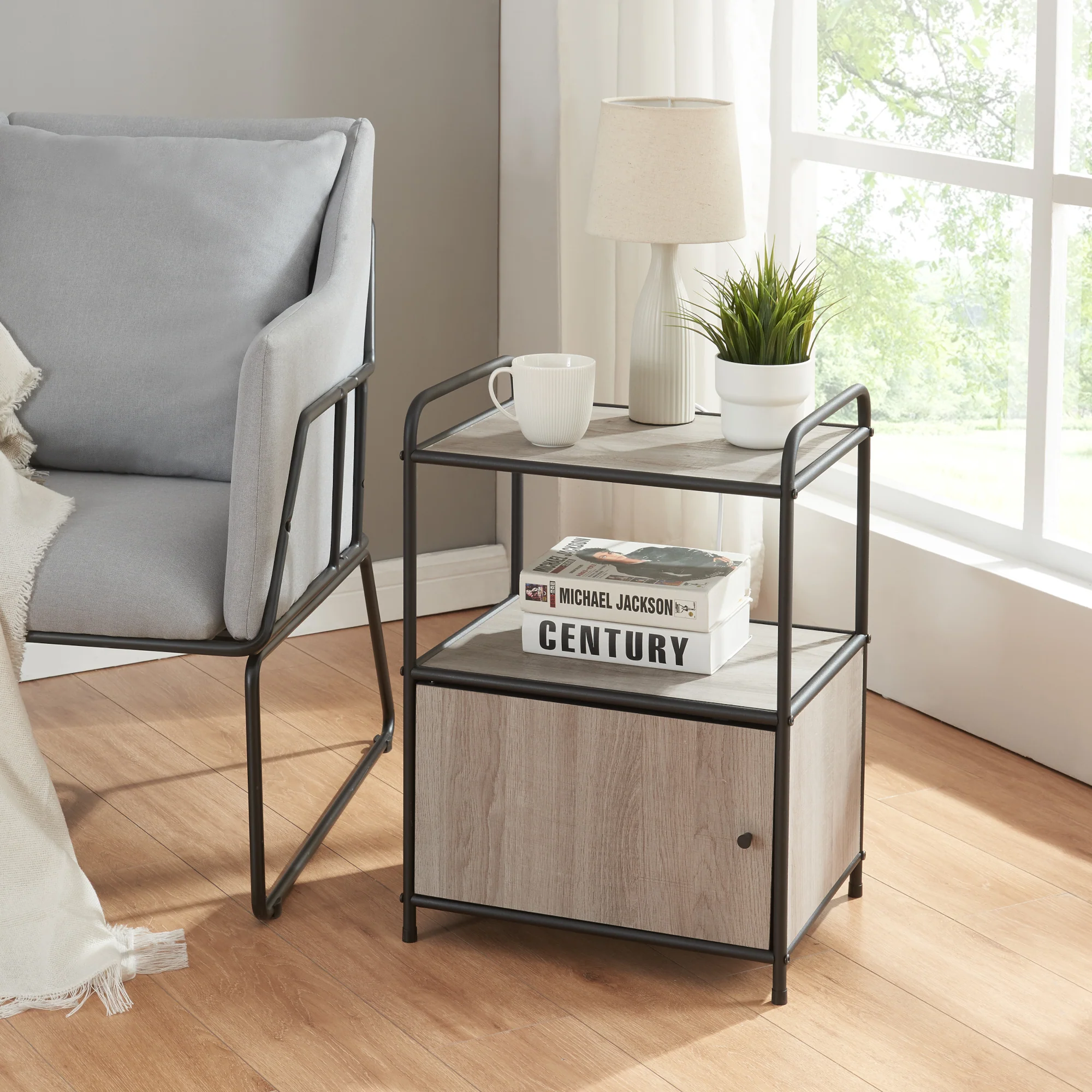 [en.casa] Nachtkast Gulen 60x43x33 cm zwart en eikenkleurig