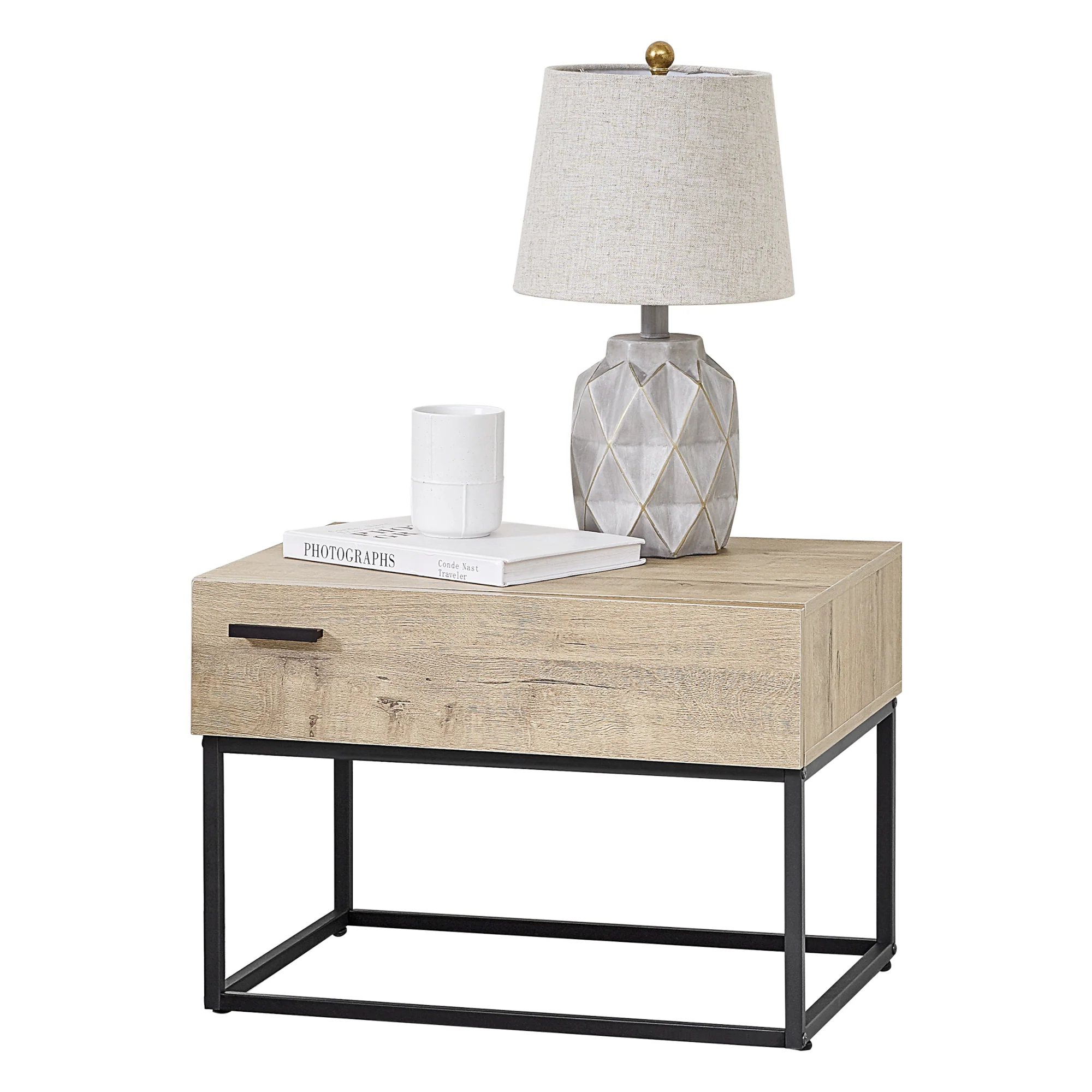 Bijzettafel Hylte 1 of 2 stuks met lade 39x55x40 cm zwart en eikenkleurig [en.casa] - Image 2