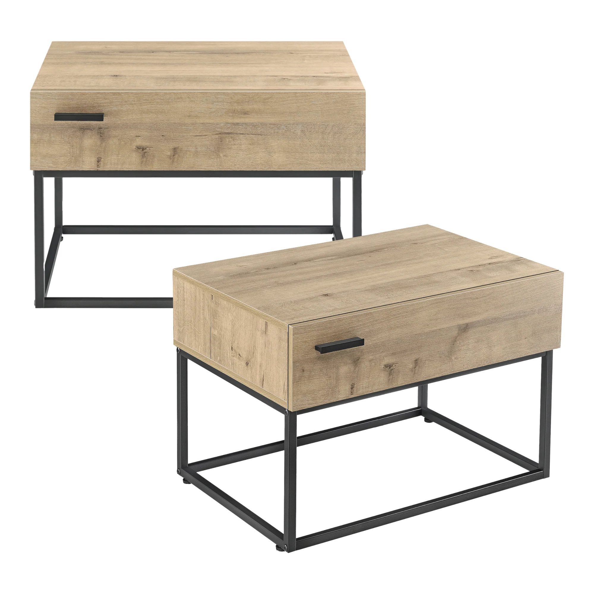 Bijzettafel Hylte 1 of 2 stuks met lade 39x55x40 cm zwart en eikenkleurig [en.casa] - Image 4